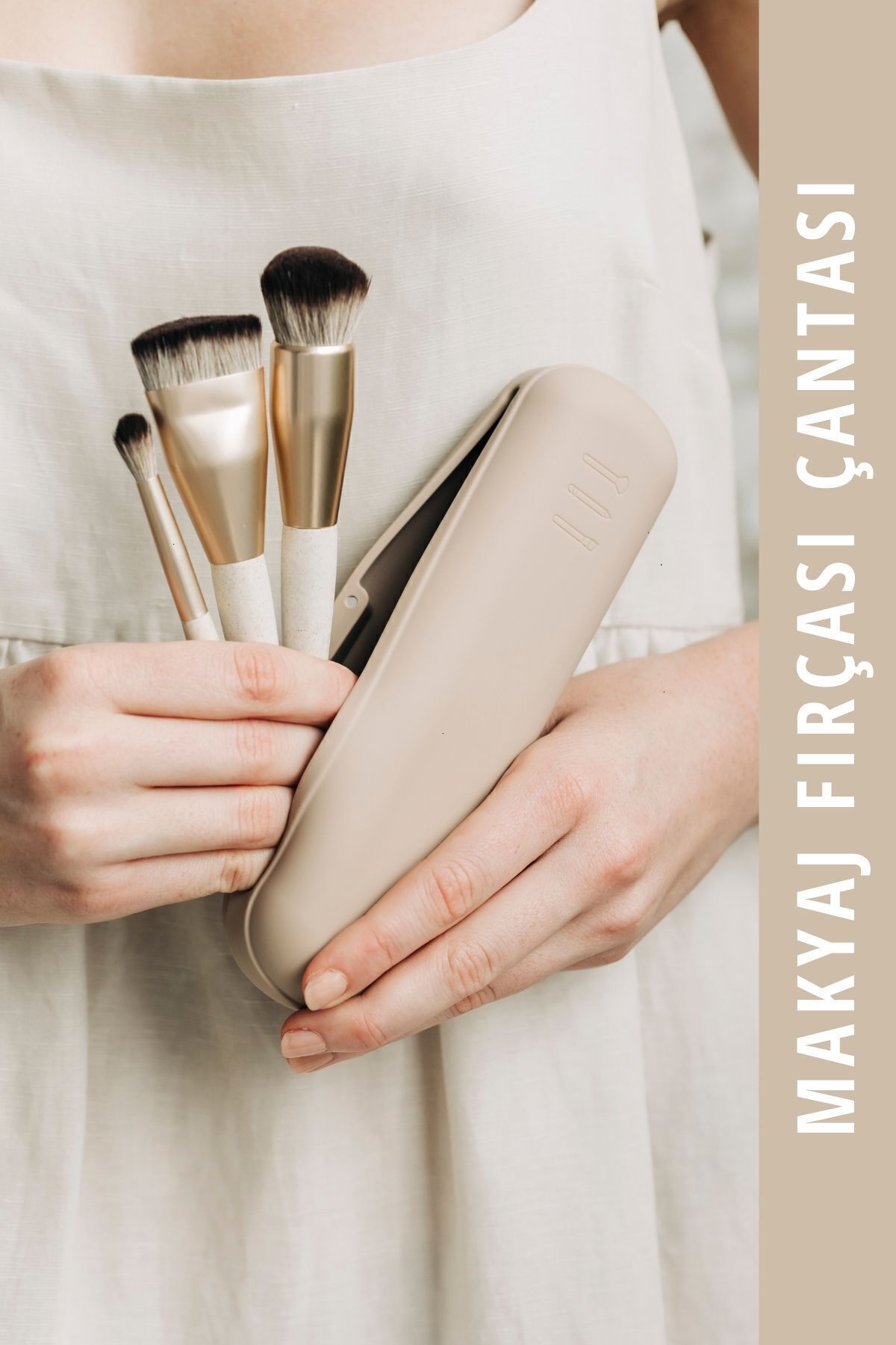 قاب قلم موی آرایش سیلیکونی - مرتب کننده قاب مدادی - سایز بزرگ بژ Mama Stuff