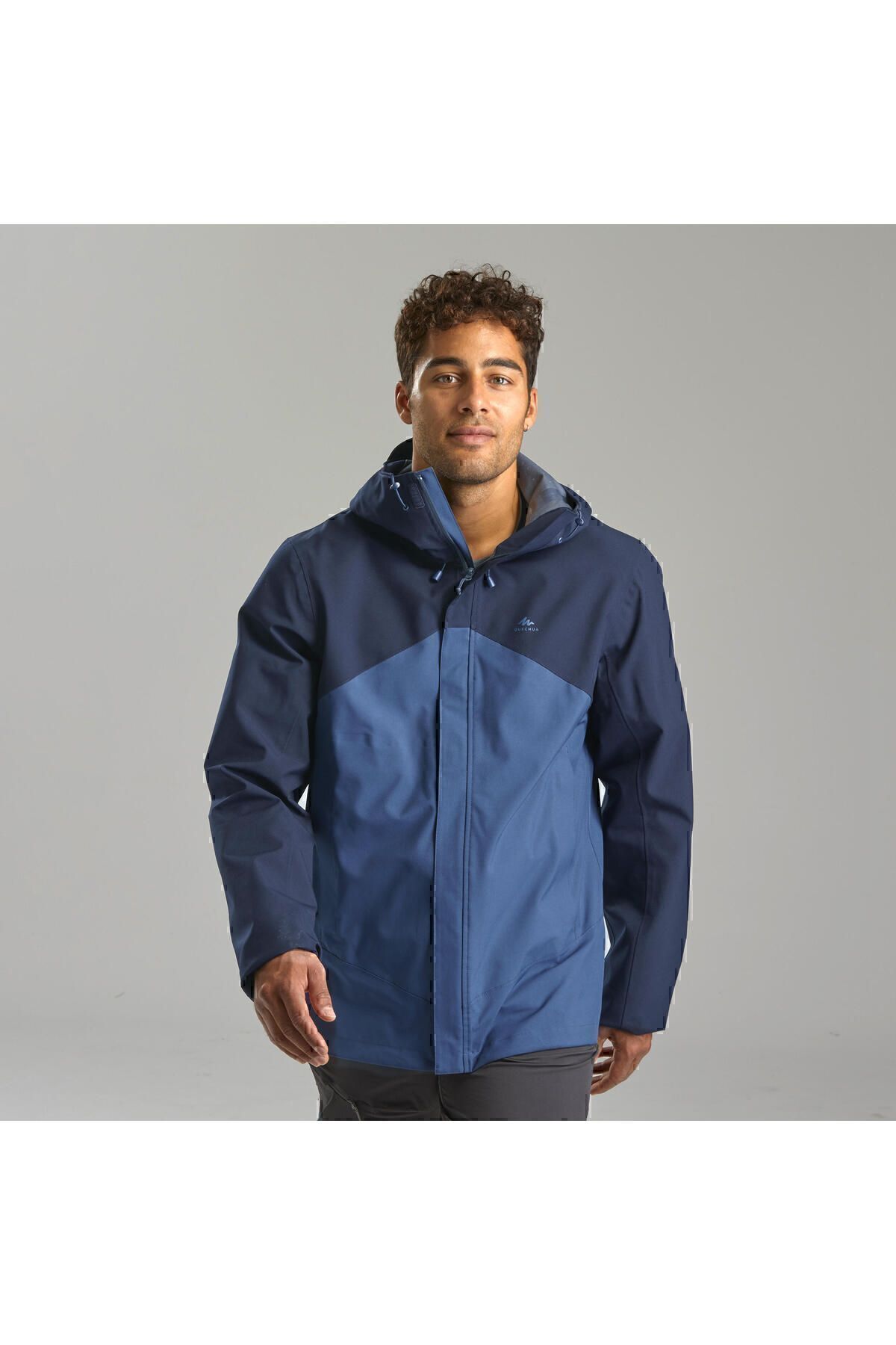بارانی و بادگیر ورزشی مشکی مردانه در فضای باز آبی Decathlon