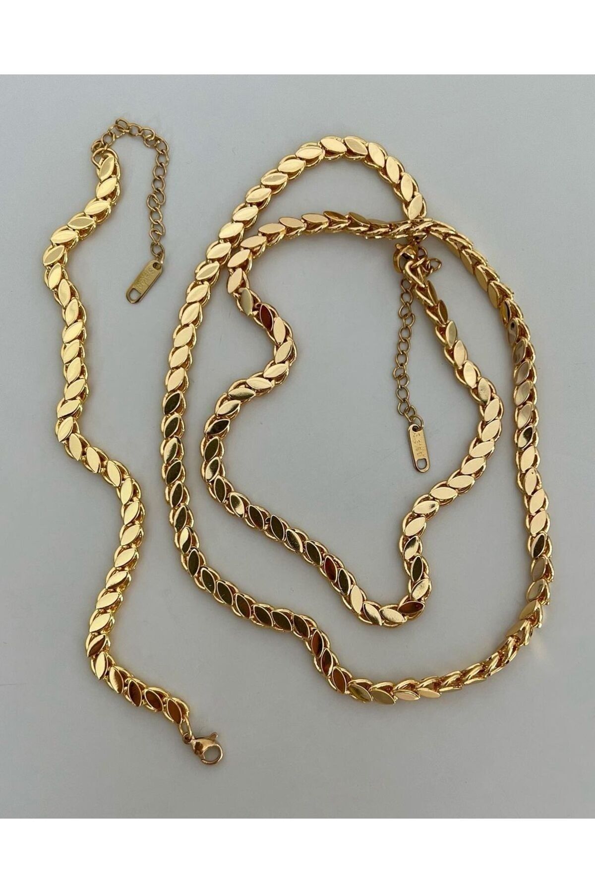 BORENO 18 Ayar Altın Kaplama Paslanmaz Çelik Arpa Kolye, Bileklik Set 45cm