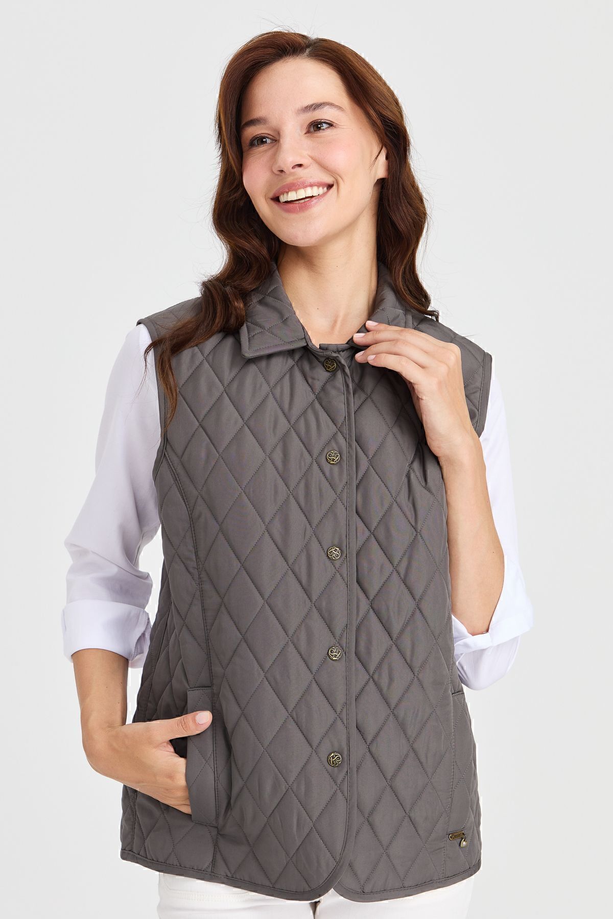 Desen Triko Women s Quilted Vest Gray