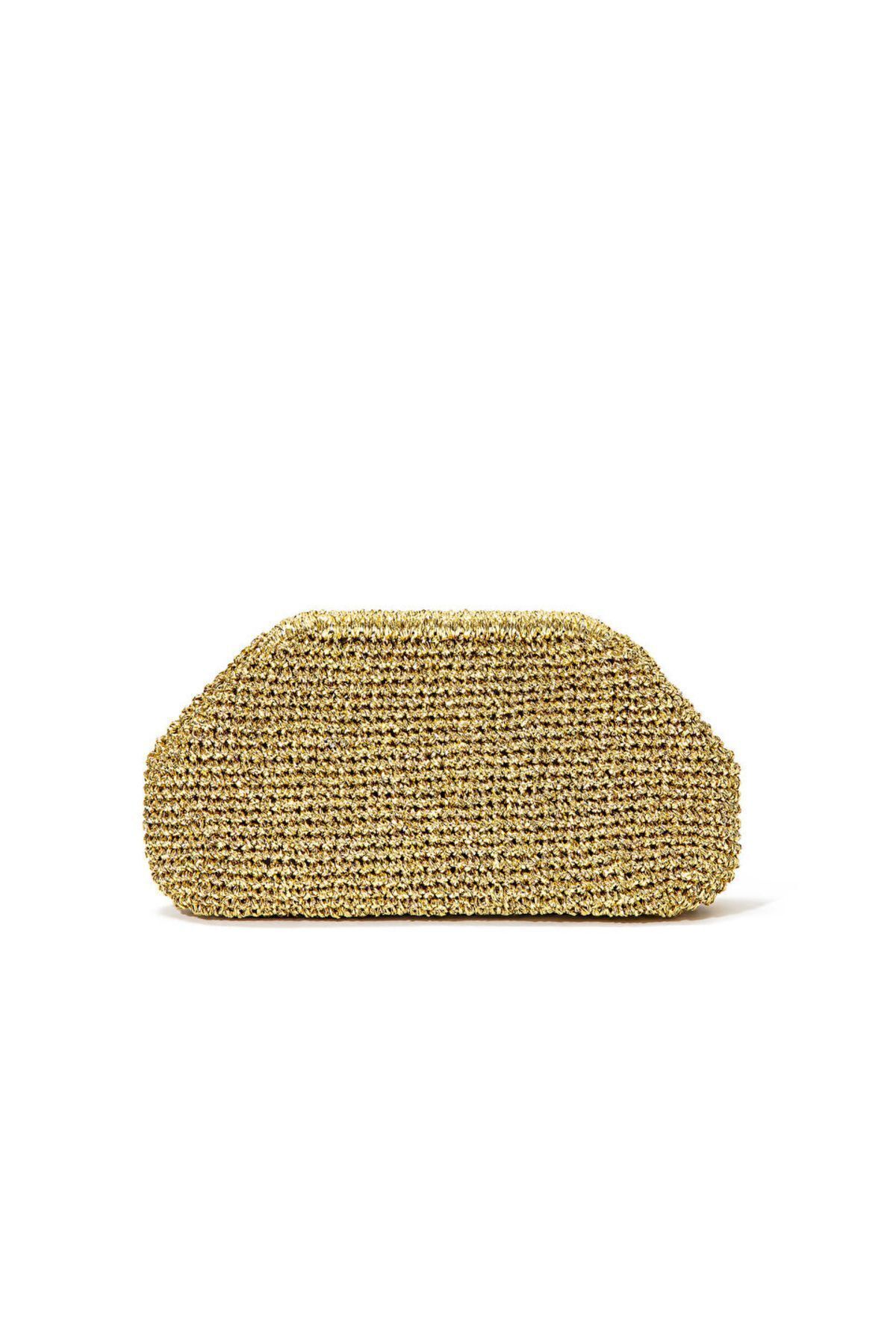 B Made Metalik Gold Clutch Çanta görsel 5