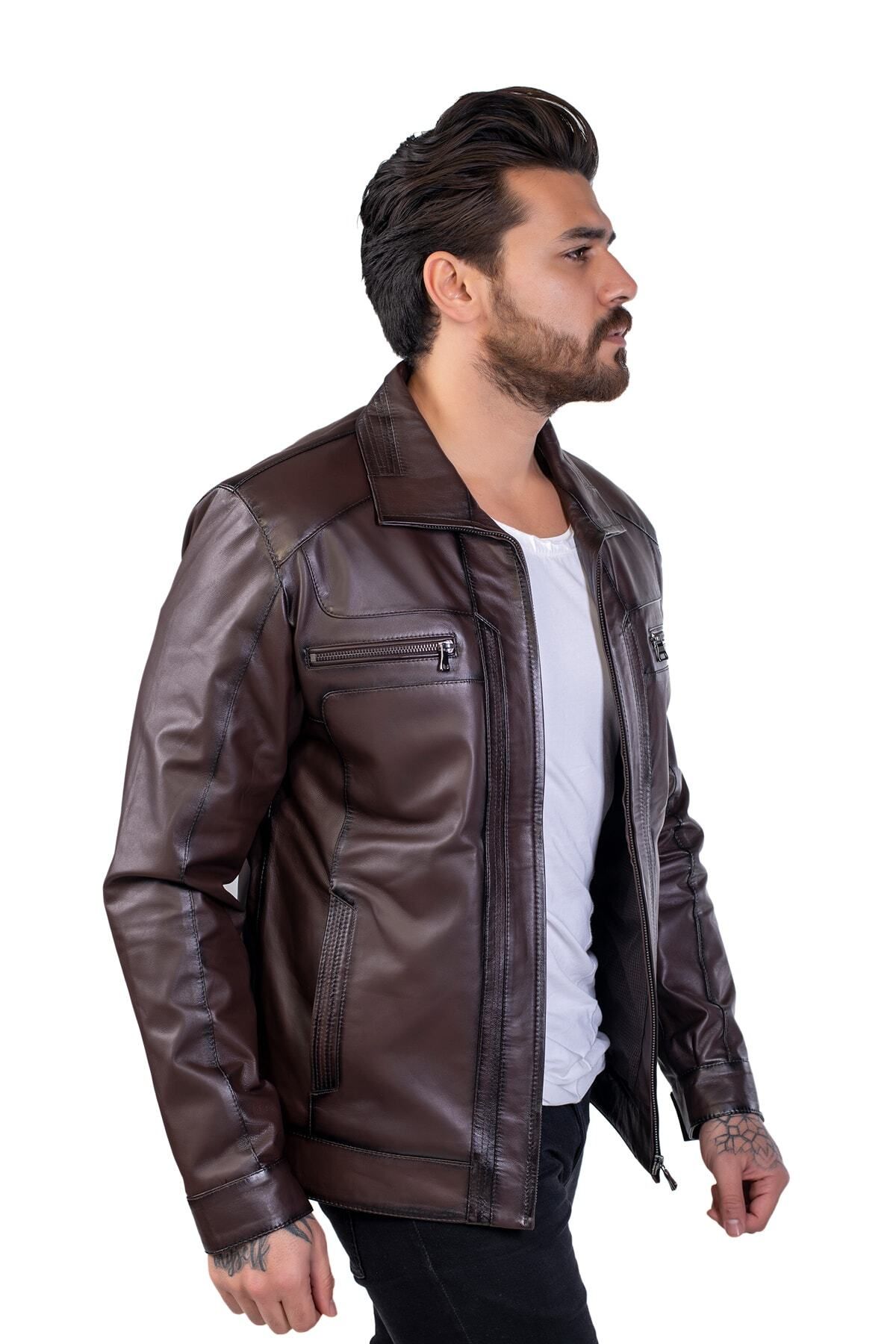 کاپشن مردانه قهوه ای BATU DERİ | TYC00101328498 اورجینال - تصویر 3
