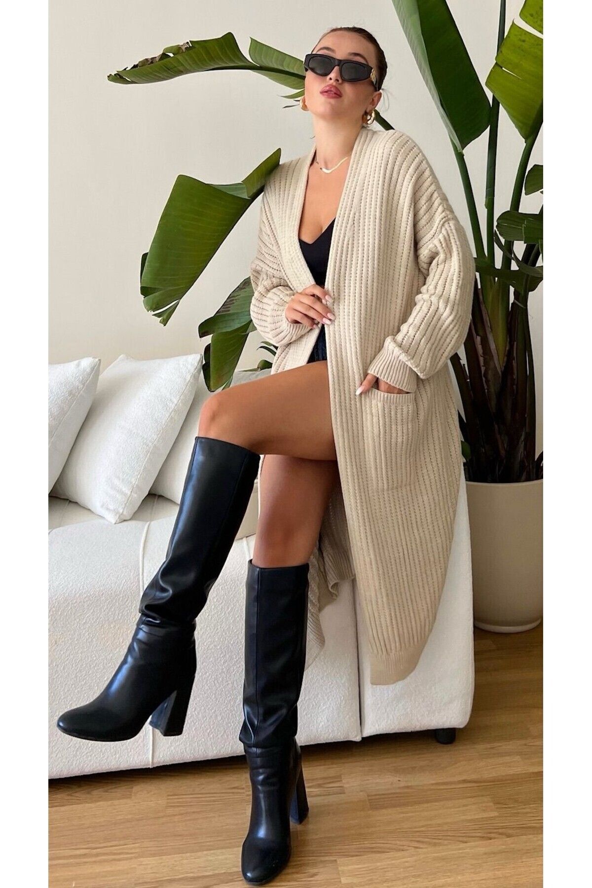 Striped Knitwear Women's Long Cardigan