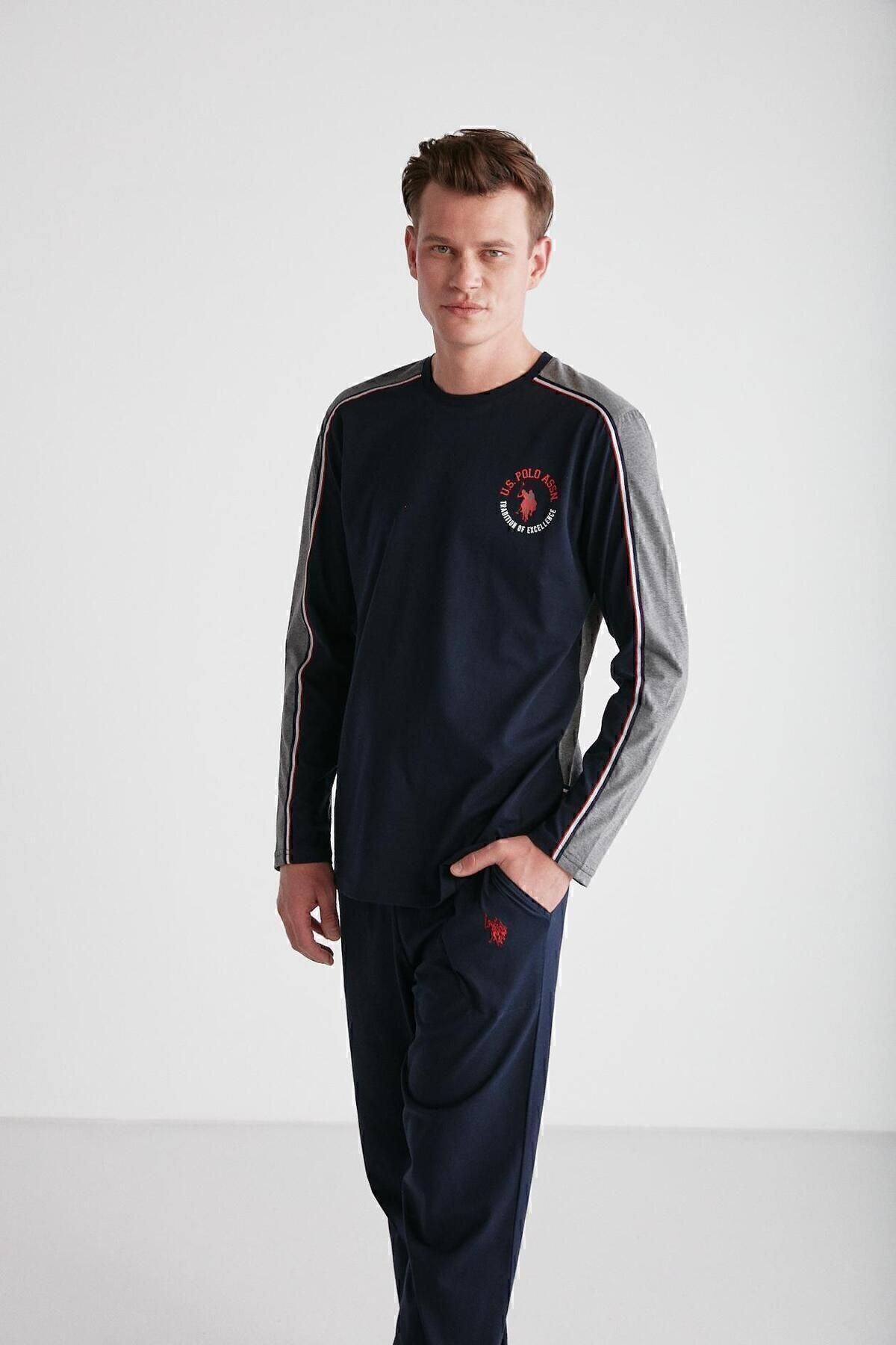 ست پیژامه آبی مردانه پایه. POLO ASSN. لباس خواب یقه گرد سرمه ای 024K.Z1E8T7A.GR2.P.6 U.S. Polo Assn.