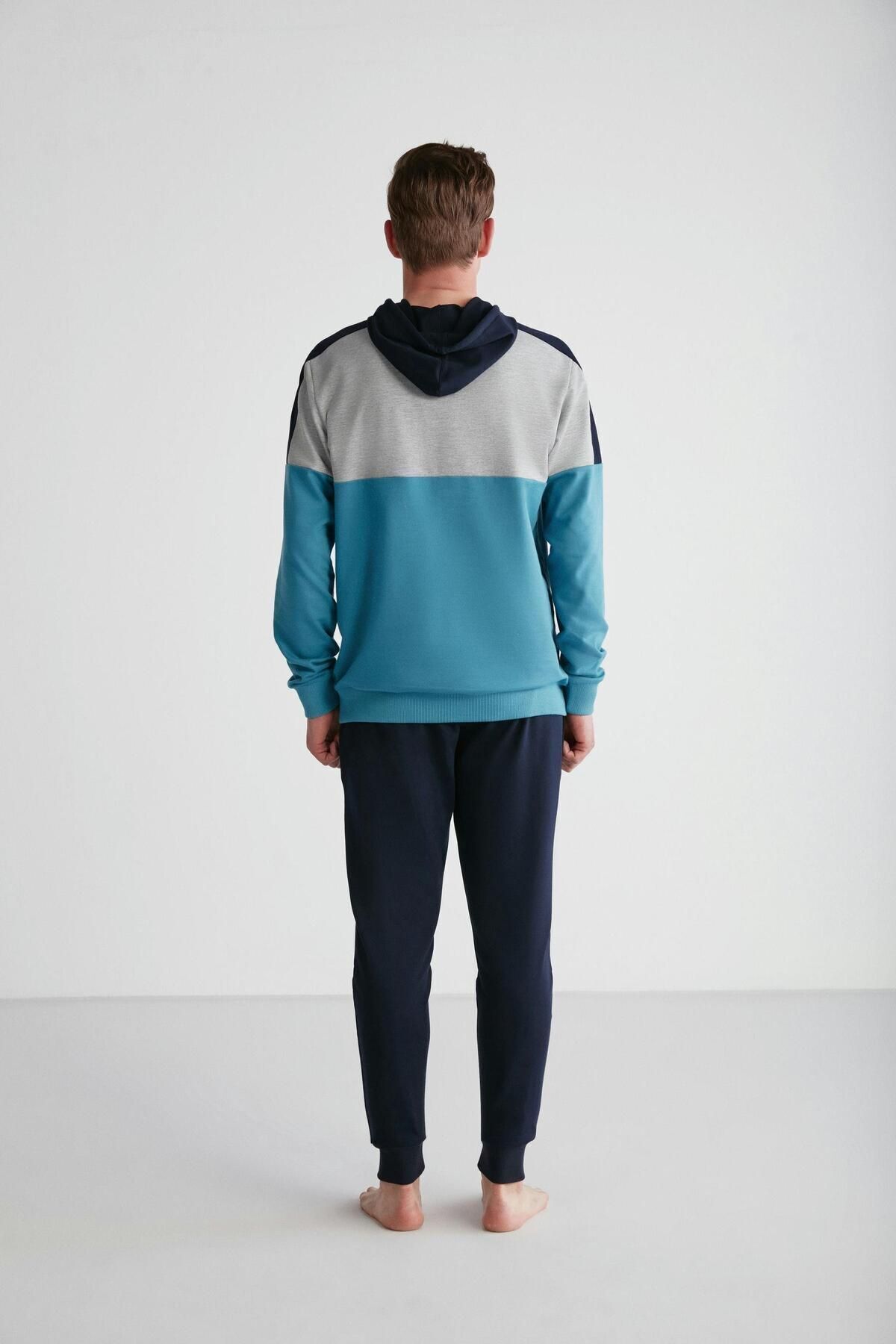 U.S. Polo Assn. پایه. POLO ASSN. ست پیژامه کلاهدار فیروزه ای مردانه 024K.Z1E8TA7GR1P4