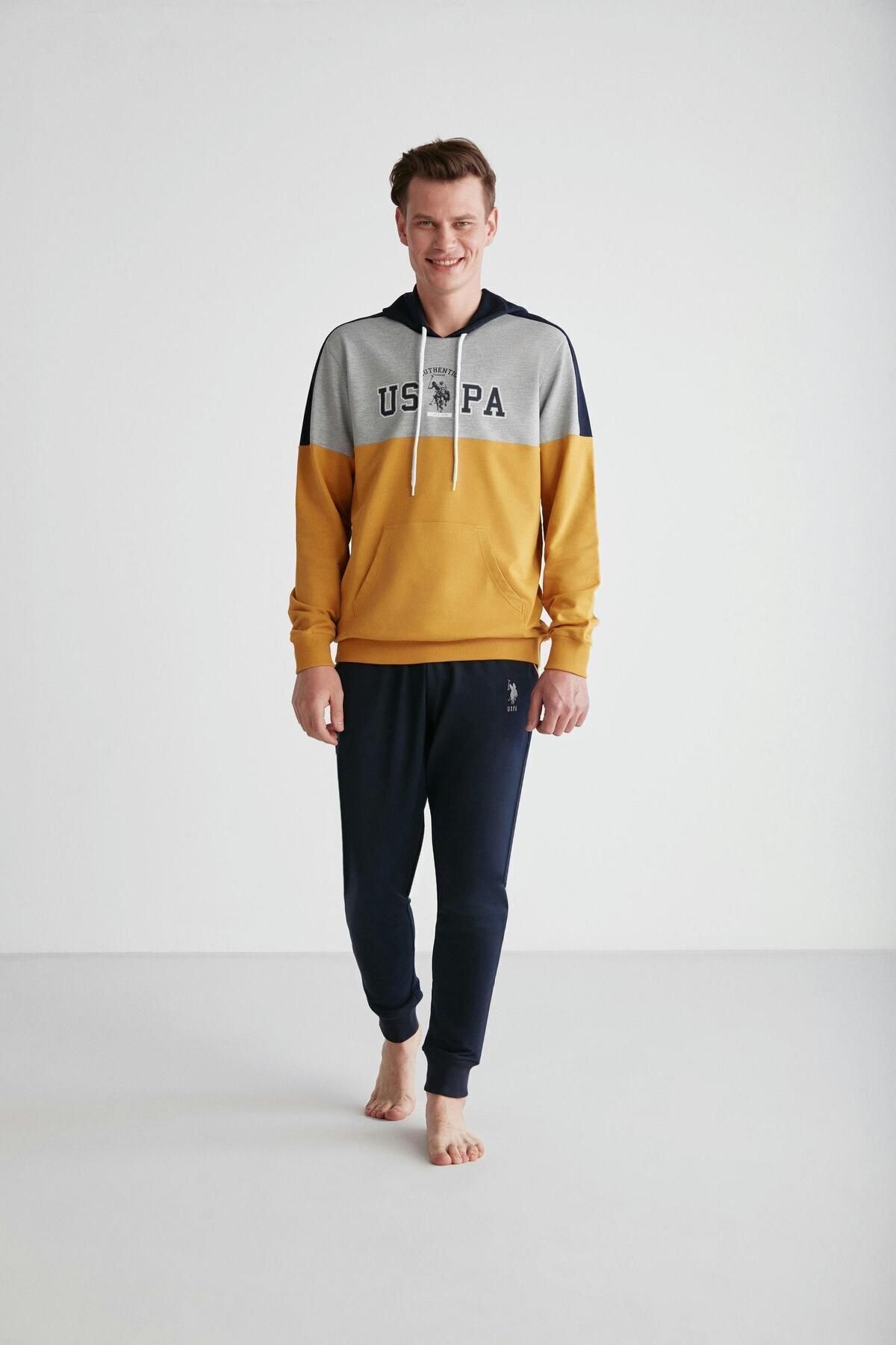 U.S. Polo Assn. پایه. POLO ASSN. ست لباس خواب مردانه کلاهدار زرد 024K.Z1E8TA7GR1P4