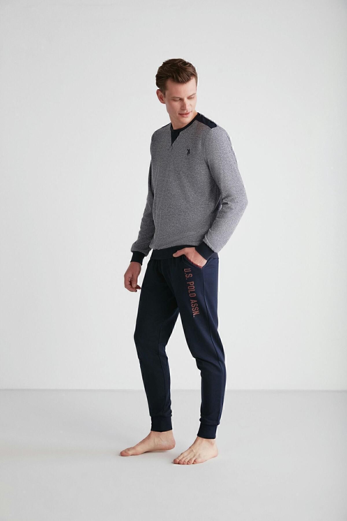 ست پیژامه آبی مردانه پایه. POLO ASSN. لباس خواب یقه گرد سرمه ای 024K.1Z.8.E.7TA2GR0P U.S. Polo Assn.