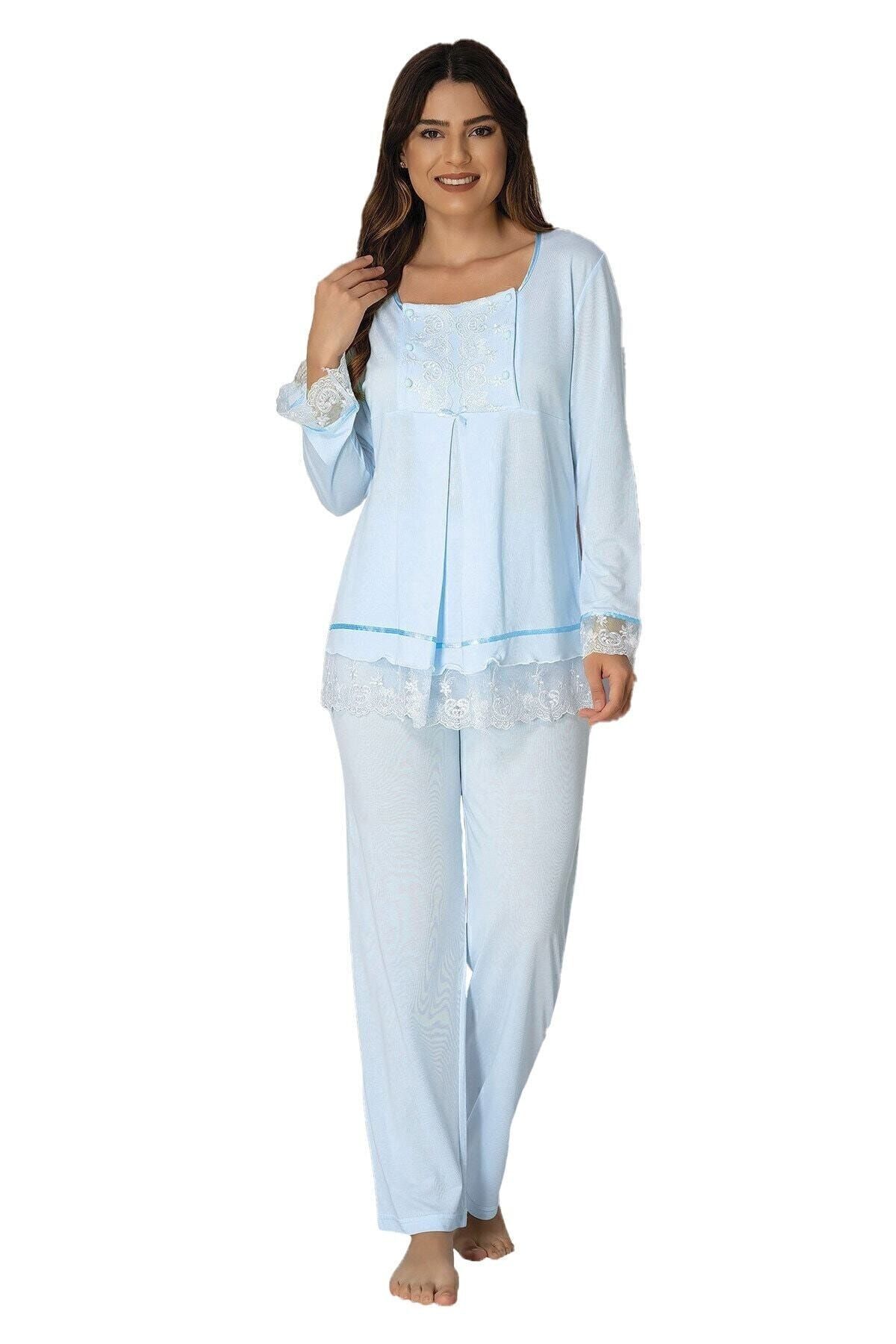 Effort Pijama Set Pijama De Maternitate Albastru Pentru Alăptare Pentru Femei Femeie - 2XL