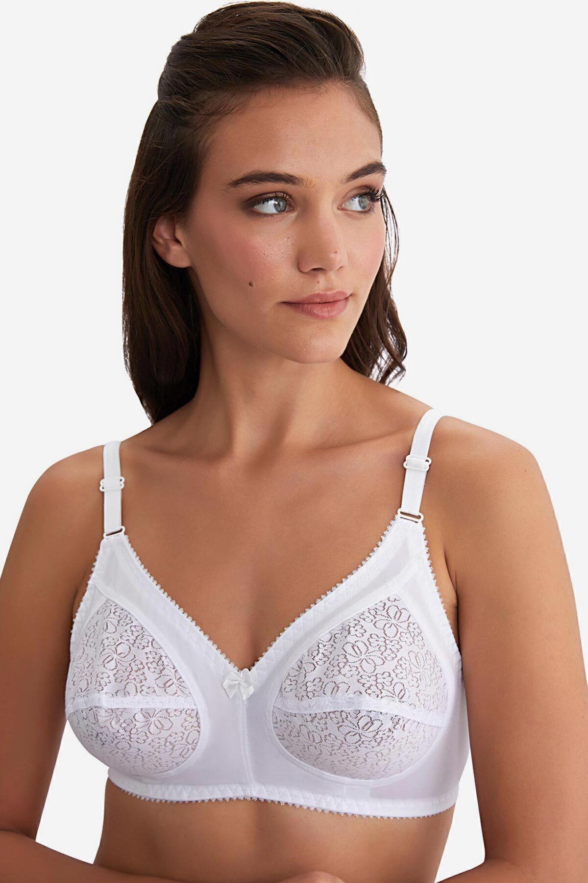 AYYILDIZ-777 Sutien de strângere din dantelă pentru femei fără sârmă alb 2