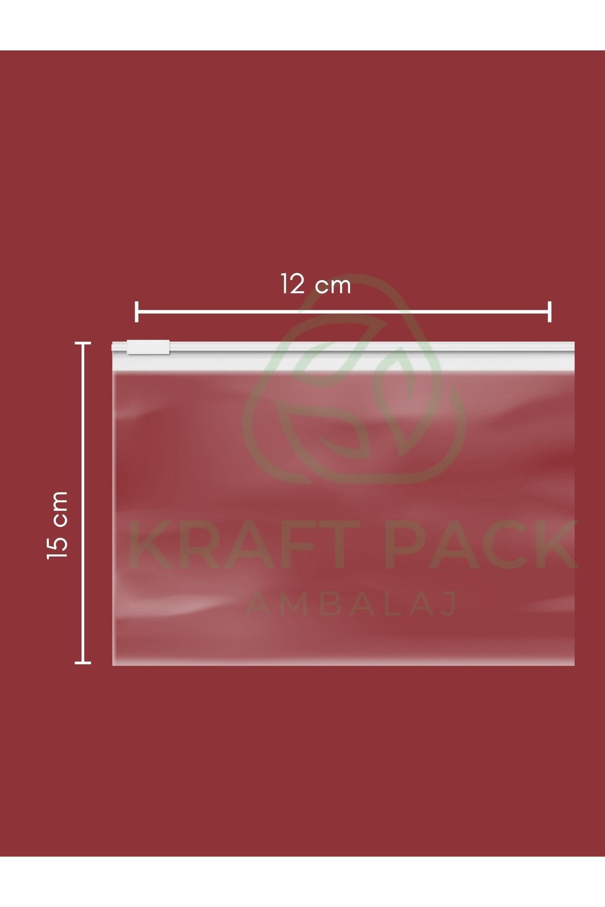 Kraftpack Şeffaf Lamineli , Beyaz Fermuarlı lamineli Kilitli Poşet ,Tekstil Çanta  15x12  Cm -10 Adet