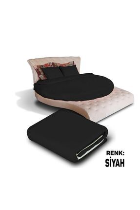 Sofaroom Yuvarlak Nevresim Takımı Siyah 230 Cm Çapında Battal Boy %100 Pamuk