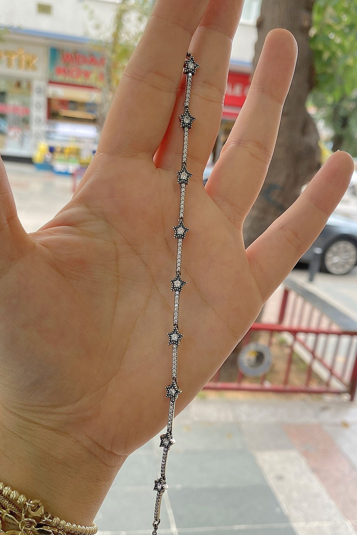 Gümüş yıldız model taşlı bileklik 7