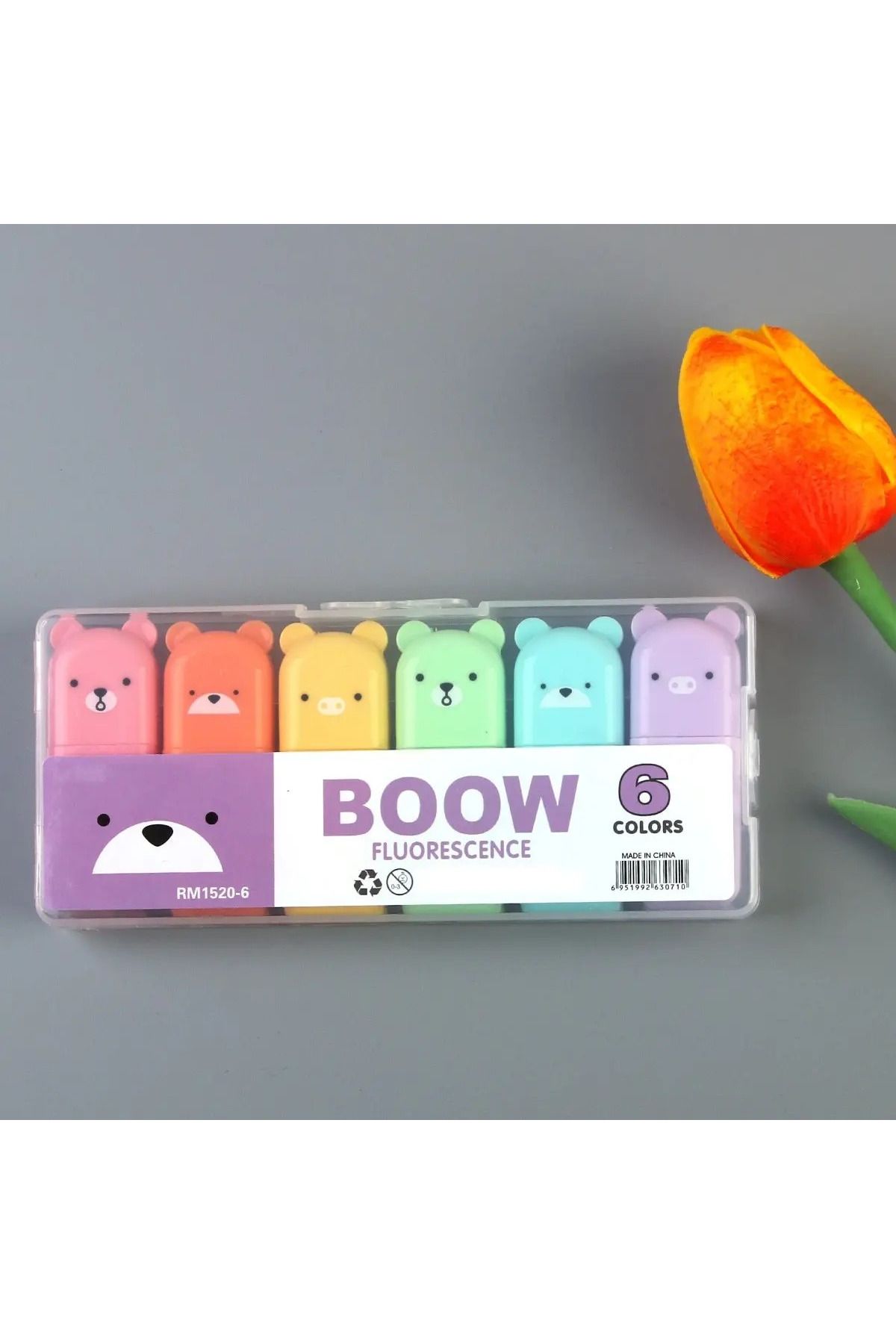 Modellino 6'lı Ayıcıklı Kedicikli Boow Fosforlu Kalem Sert Kutulu