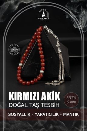 OSMANLI DOĞAL TAŞ Kırmızı Akik Doğal Taş Tesbih 33lük - 6mm