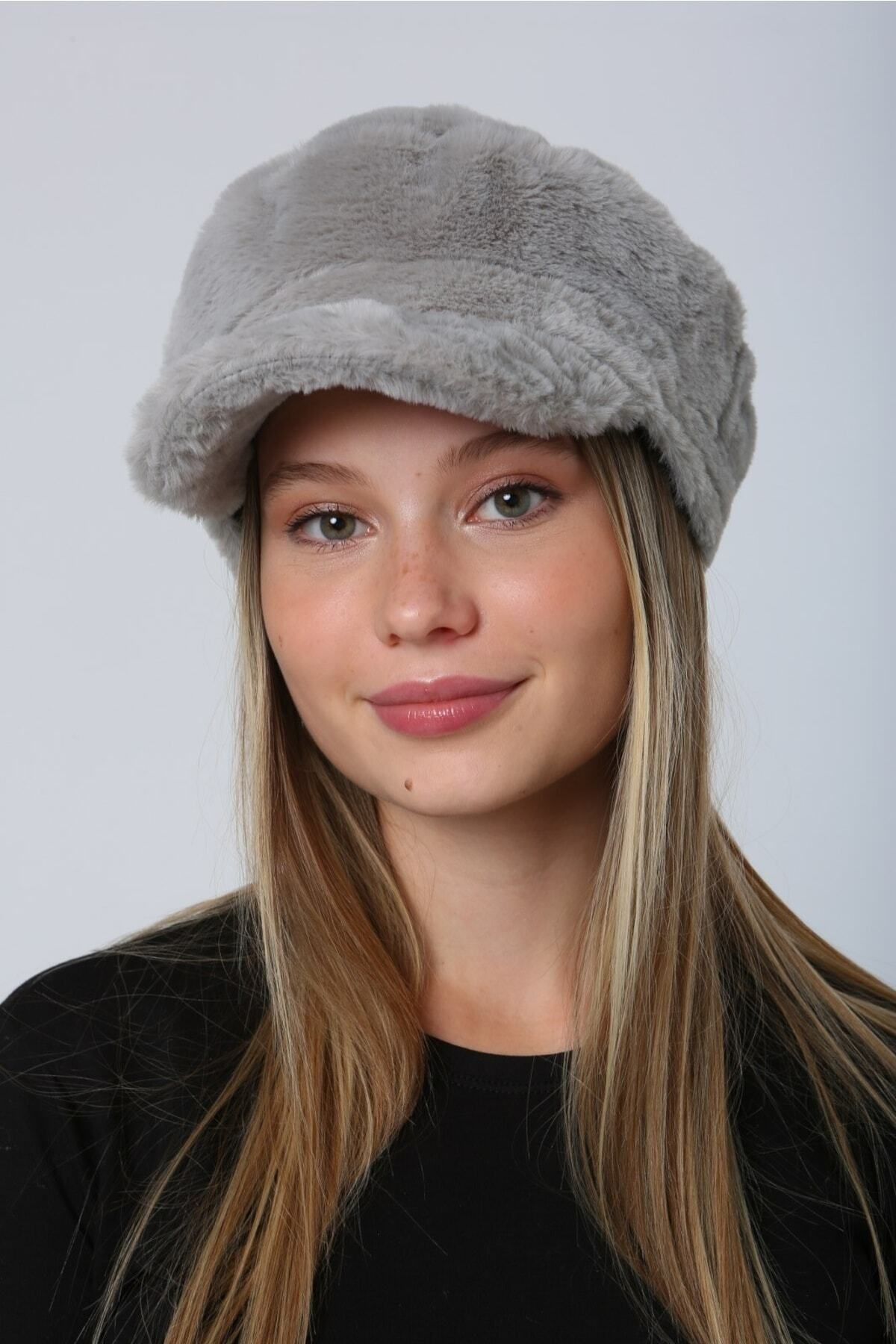 Luminos Butik-Pălărie gri de iarnă - Accesoriu din blană groasă, caldă, pufoasă Spk1128 5