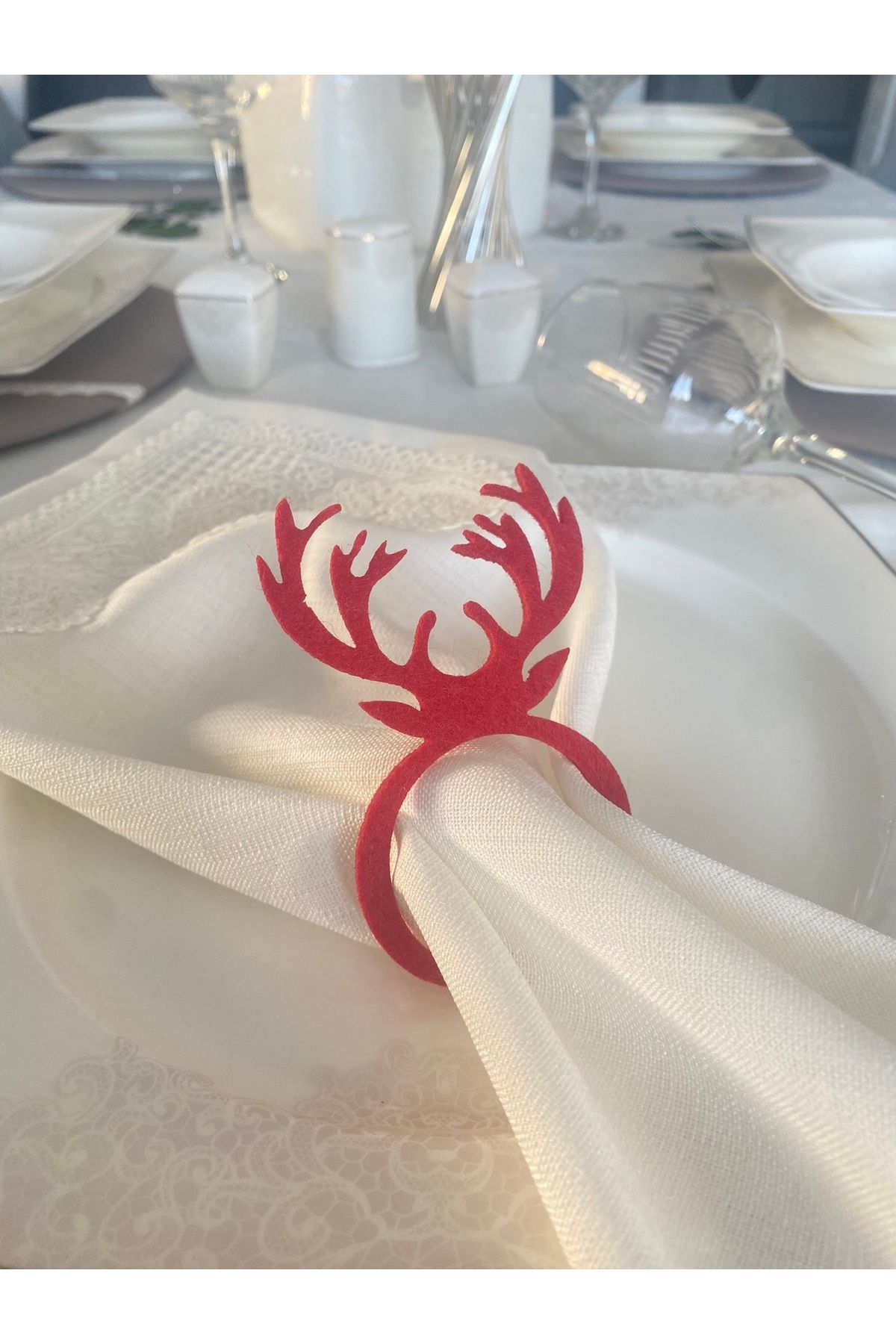 Christmas Napkin Ring 6pcs Green Deer New Year Presentation Tableware Decor Table Napkin Holder Ring RED