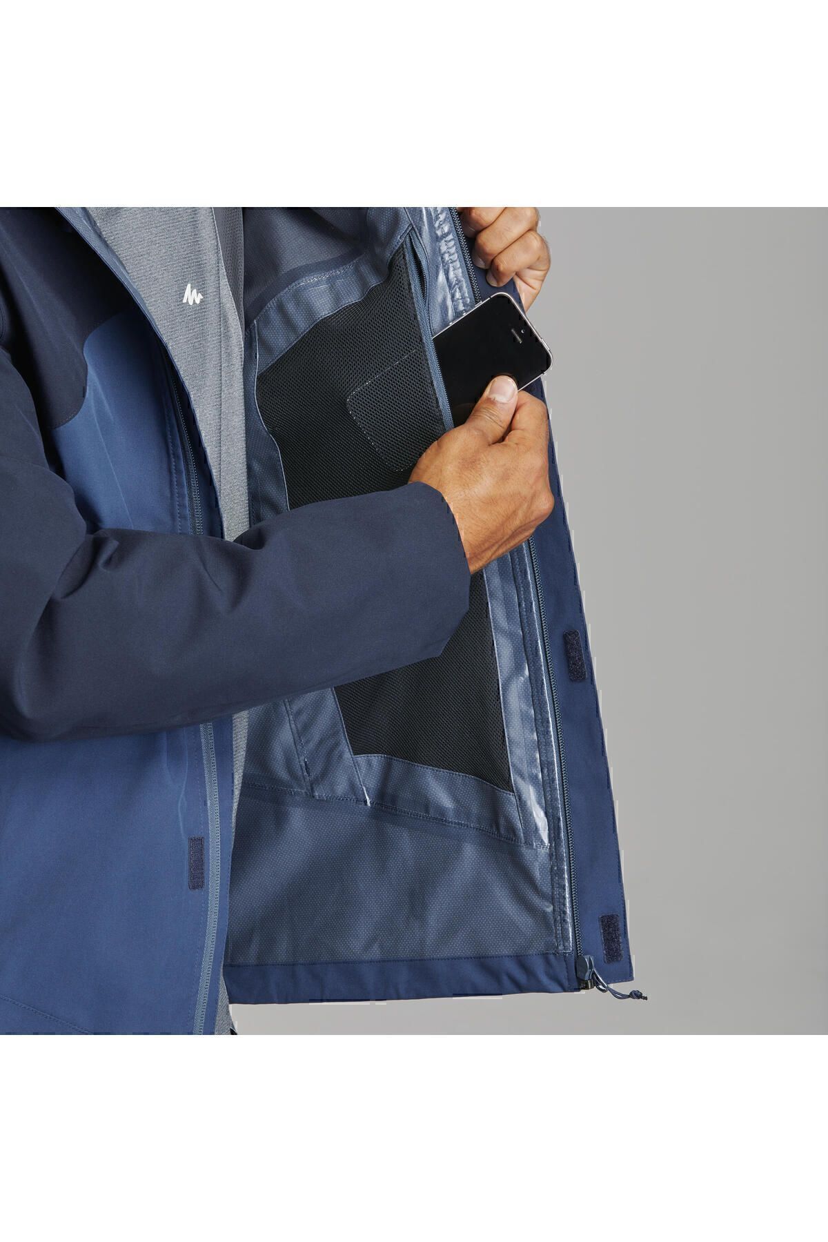 بارانی و بادگیر ورزشی مشکی مردانه در فضای باز آبی Decathlon