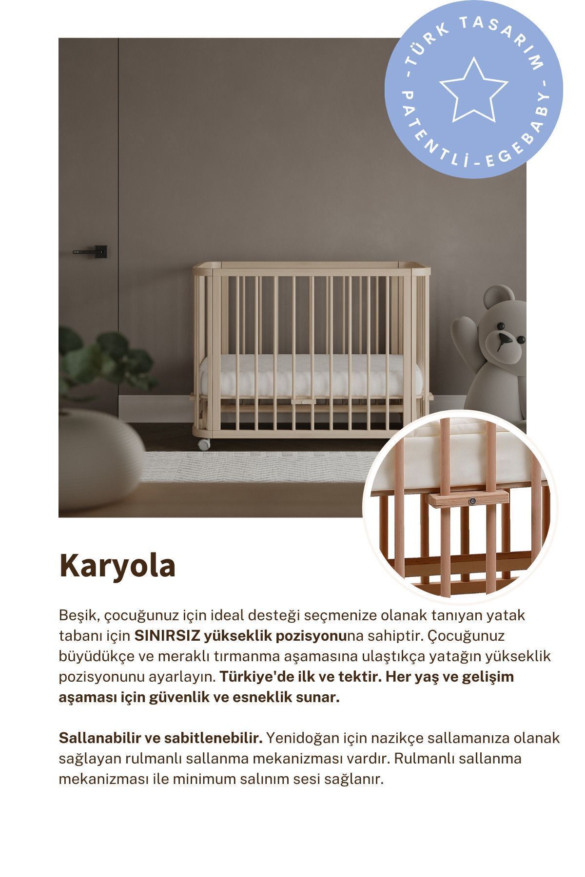 EGEBABY Doğal Ahşap 4in1 Beşik Takım (BL) 70 X 110-anneyanı, Karyola, Oyun Parkı, Montessori Junior Yatak fotoğrafı 5 (önizleme)
