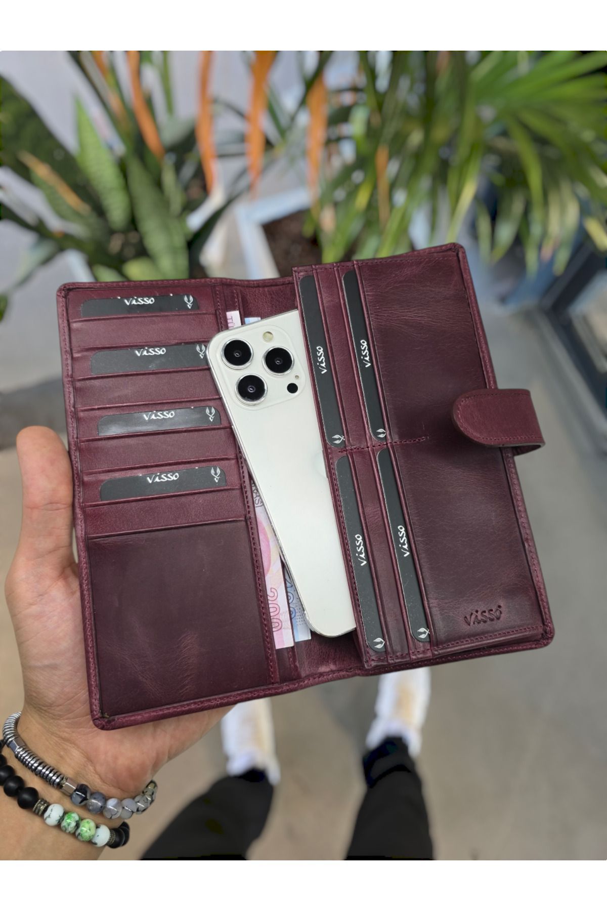 کیف پول زنانه VISSO 701 تلفن چرمی واقعی در مقایسه با دستی بزرگ پسران مردانه Visso leather