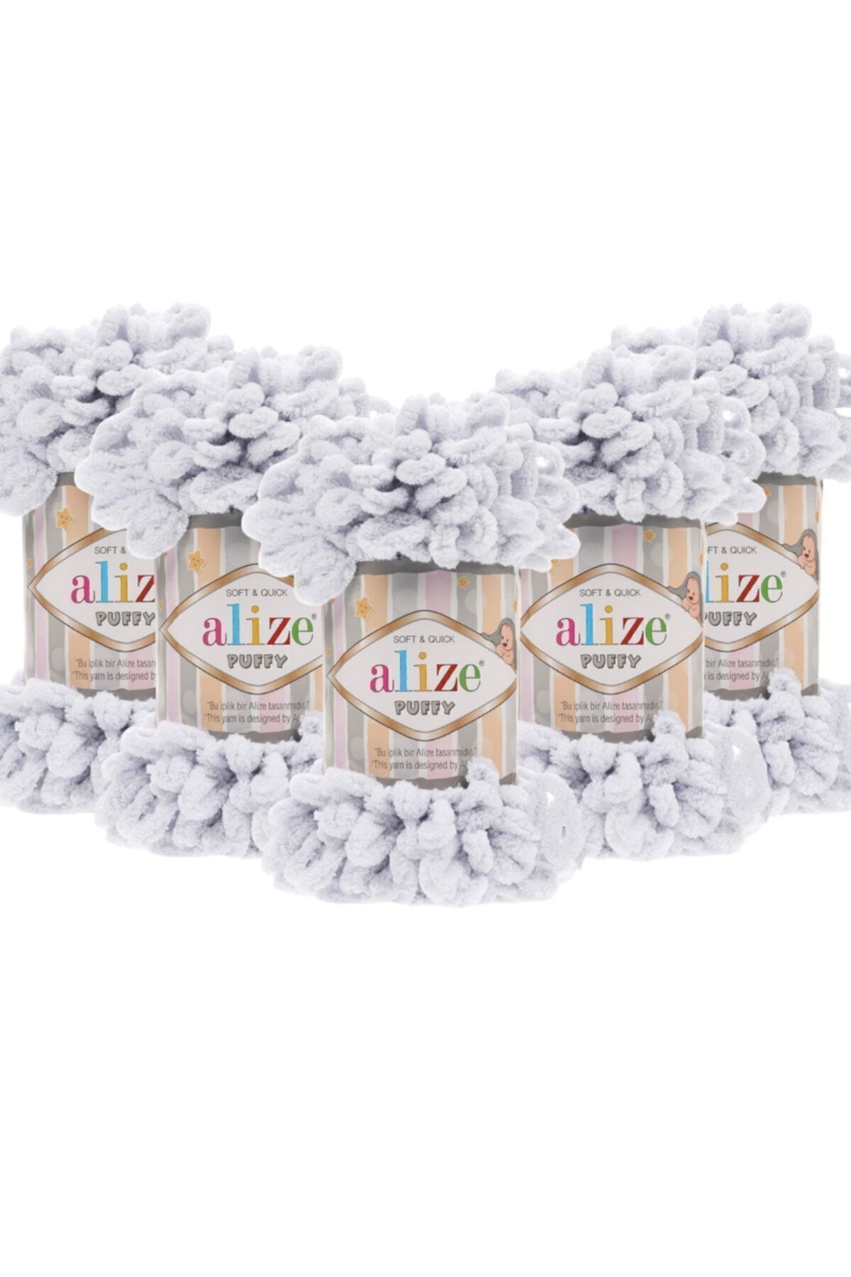 Puffy Hand Knitting Yarn 5-Pack - 416 Light Gray - 100 Gr. 9 Mt. Finger Knitting Yarn