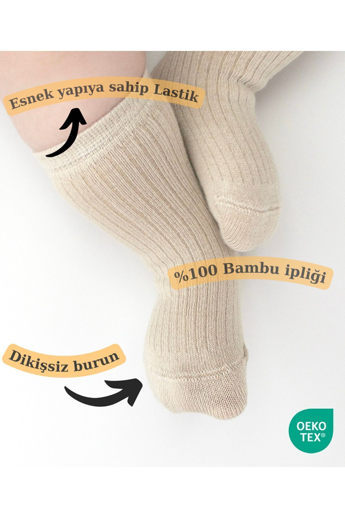 5 Çift Bambu Bebek Çorap Dikişsiz - Oeko Tex Seltifikalı (6 AYDAN SONRAKİ BEDENLER SİLİKON TABANLI)