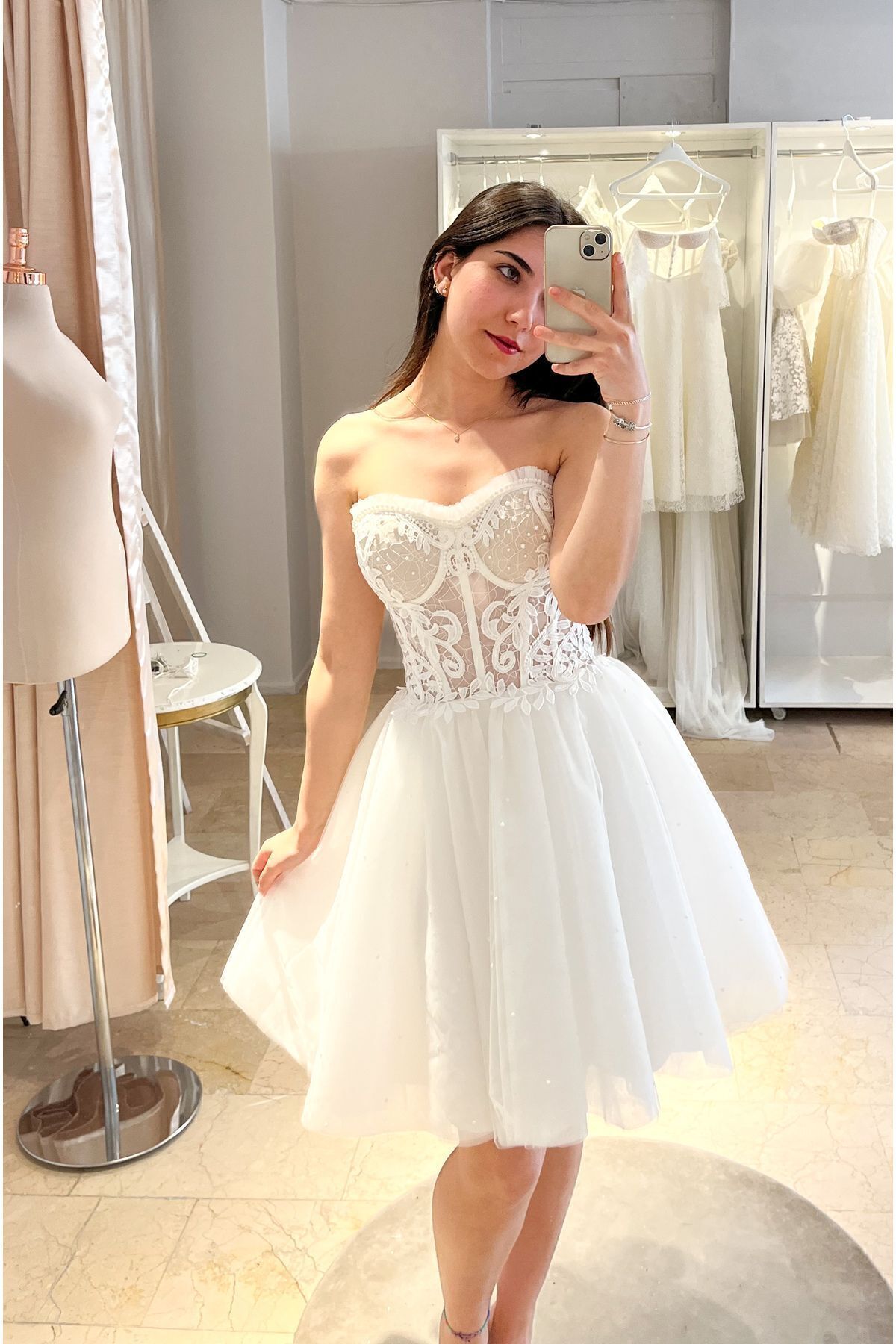 robe de mariée courte en tulle perlé blanc robe de mariage robe de soirée