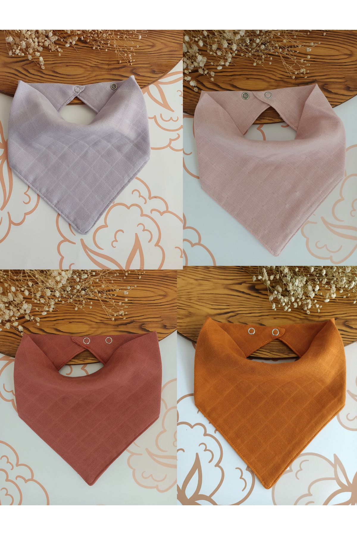 AngelsHug %100 Organik Müslin Çift Katlı Bebek Fular & Yakalık Mama Önlüğü & Salya Önlüğü Bez 12 ADET 40 CM fotoğrafı 3 (önizleme)