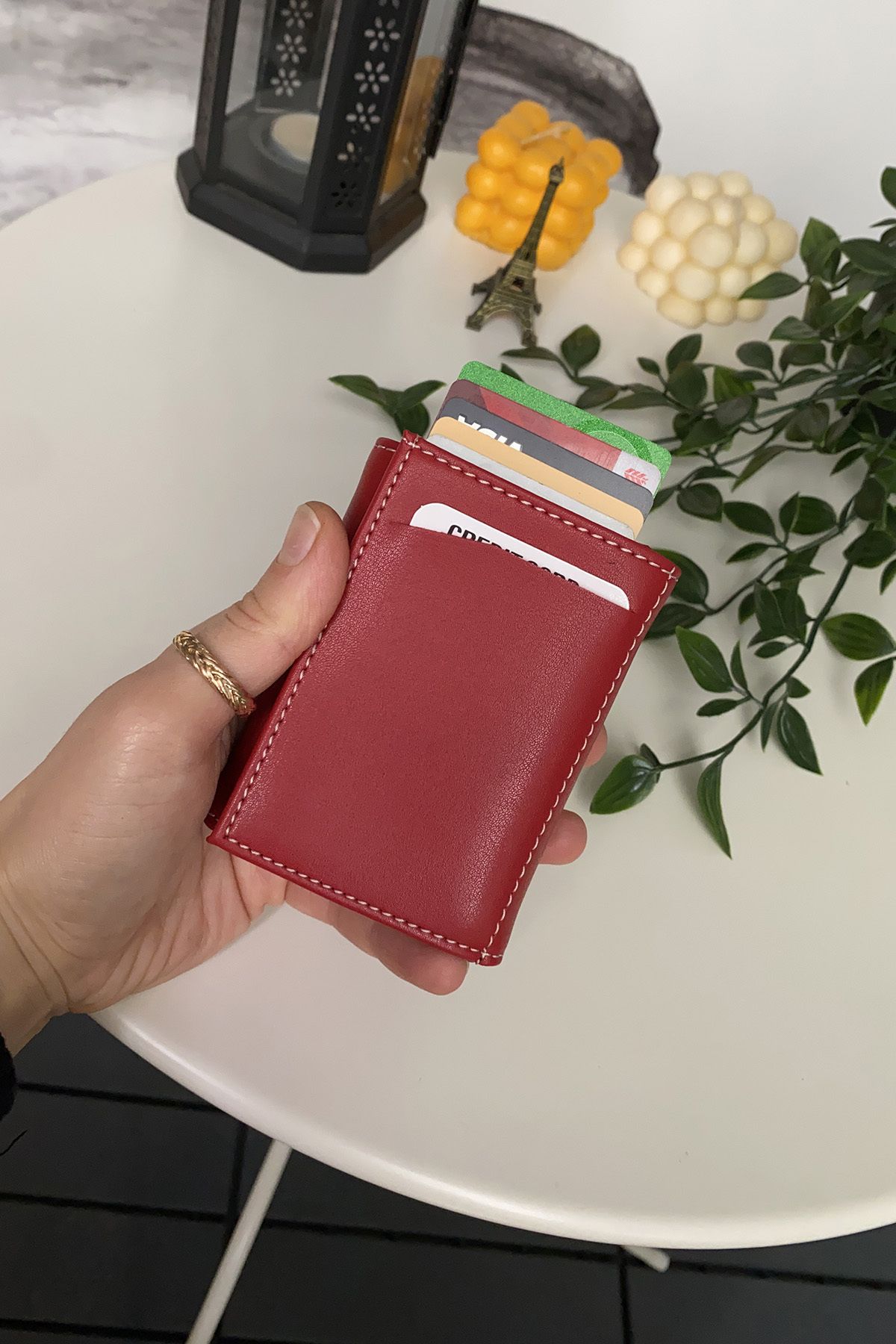 Unisex Red Mechanism Wallet Card Holder Rfid Protected Gift Boxed Mechanism Card Holder | Laura