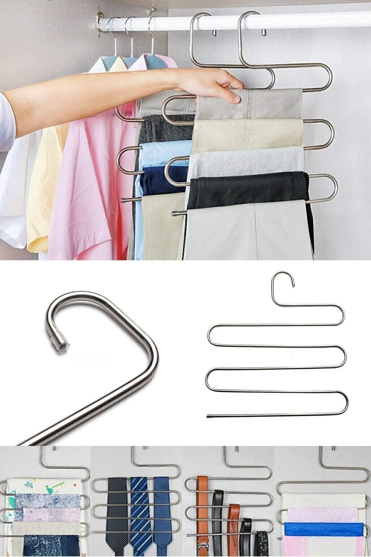 5 Compartment Metal Dress Hanger, Skirt Trouser Hanger, Stainless Steel Hanger 2 Pieces