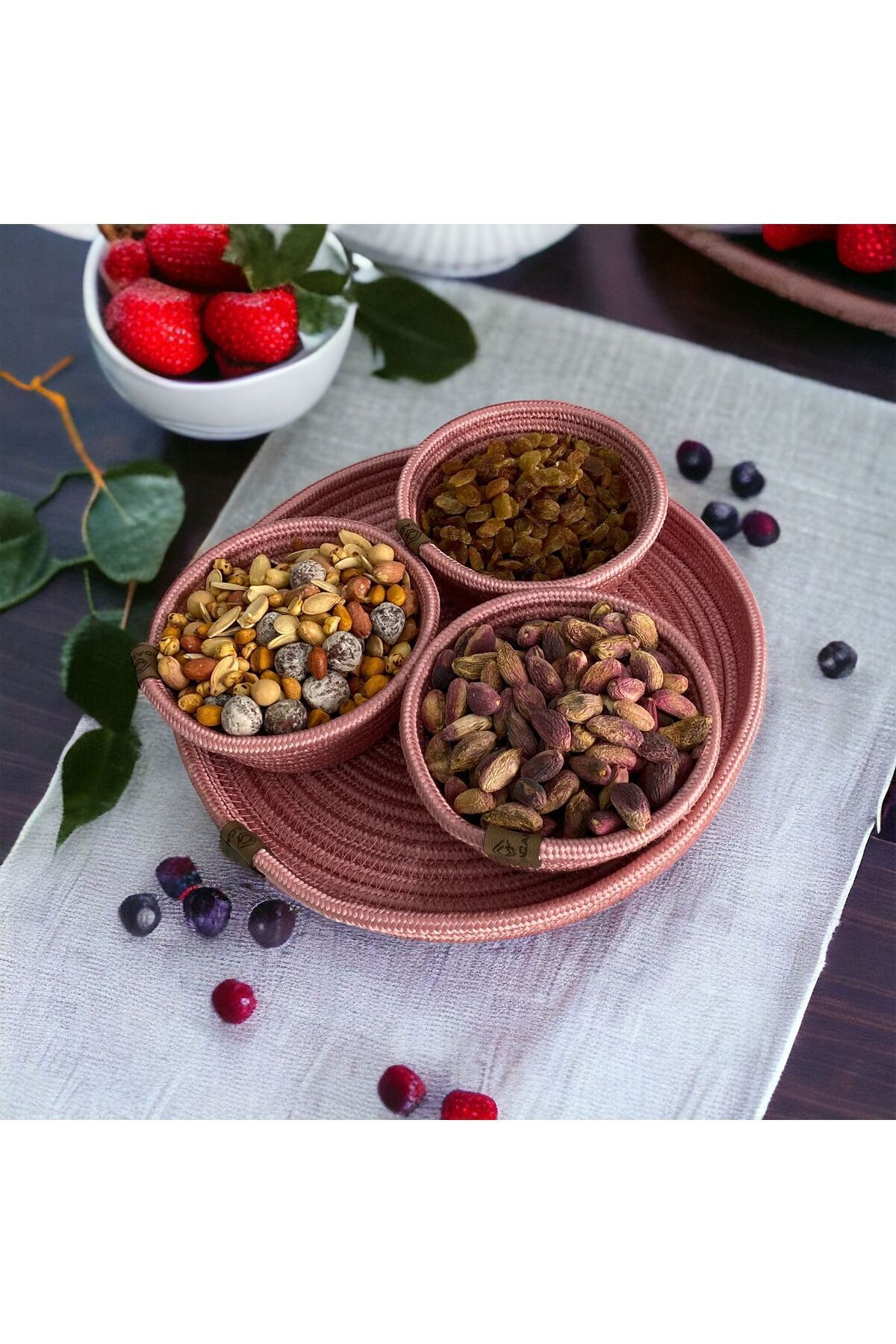 JÜTEX HOME-طقم كوكيز ووعاء من الخوص مكون من 3 قطع - مع صينية من الجوت 3