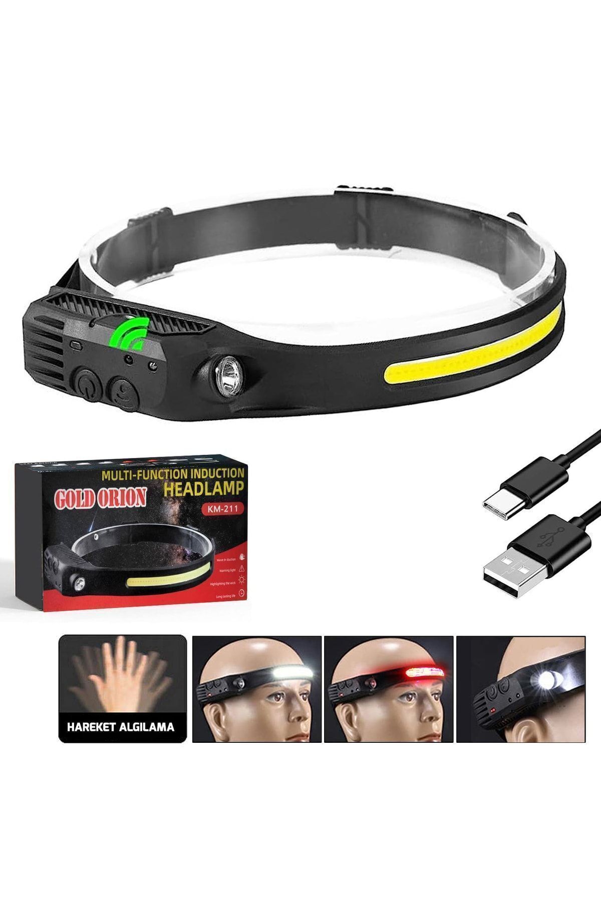 Genel Markalar KAFA FENERİ LAMBASI COB LED SENSÖRLÜ ŞARJLI GOLD ORION