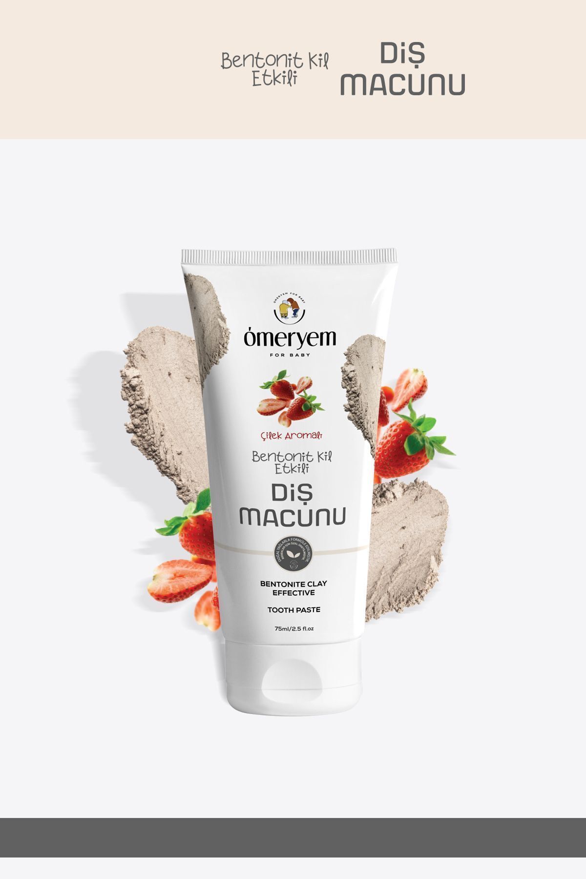Kozmetik Bentonit Kil Etkili Çilek Aromalı Diş Macunu - 75ml