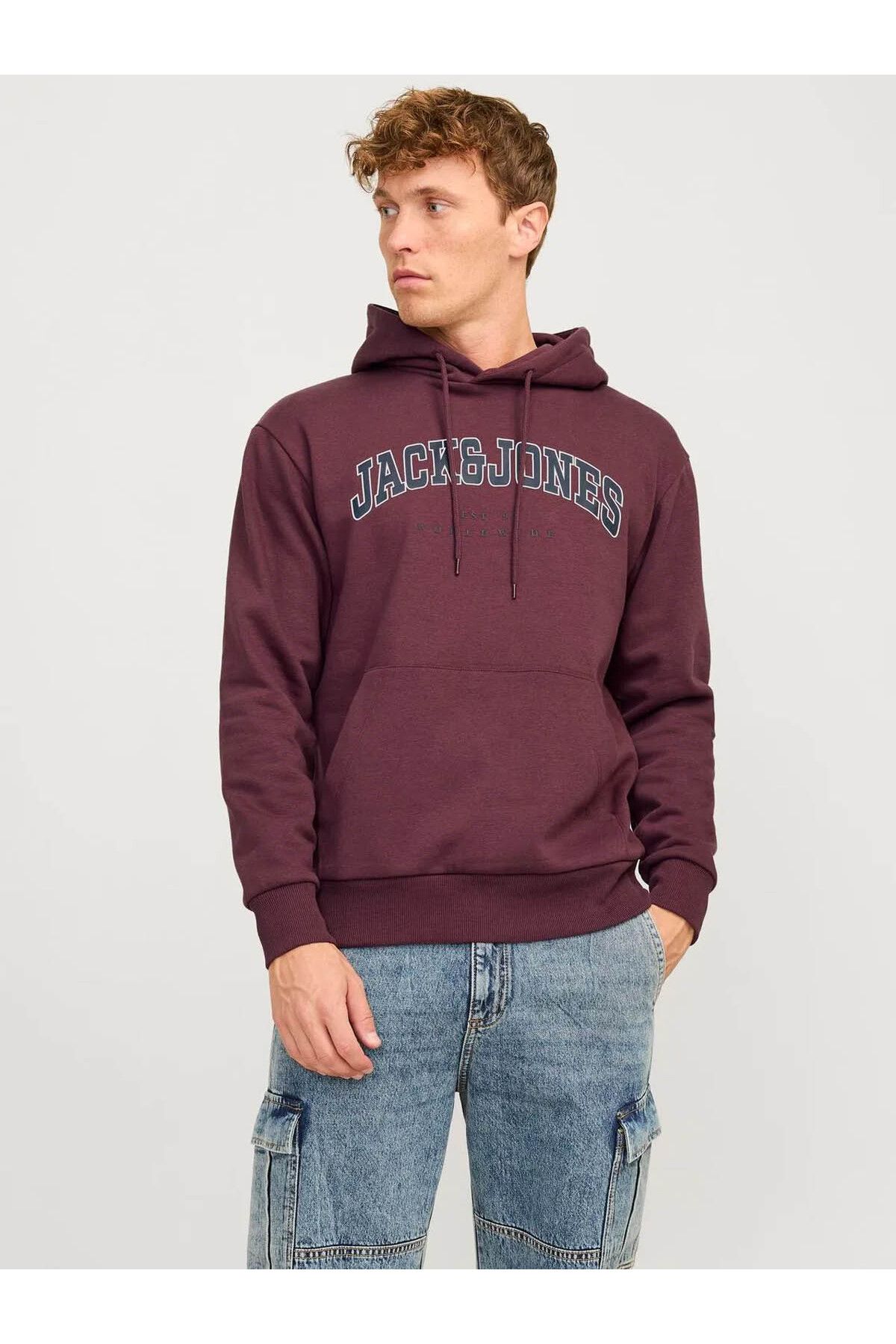 سویشرت مردانه Claret Red 12256521 Jjecaleb Varsity Hood Noos Jack & Jones