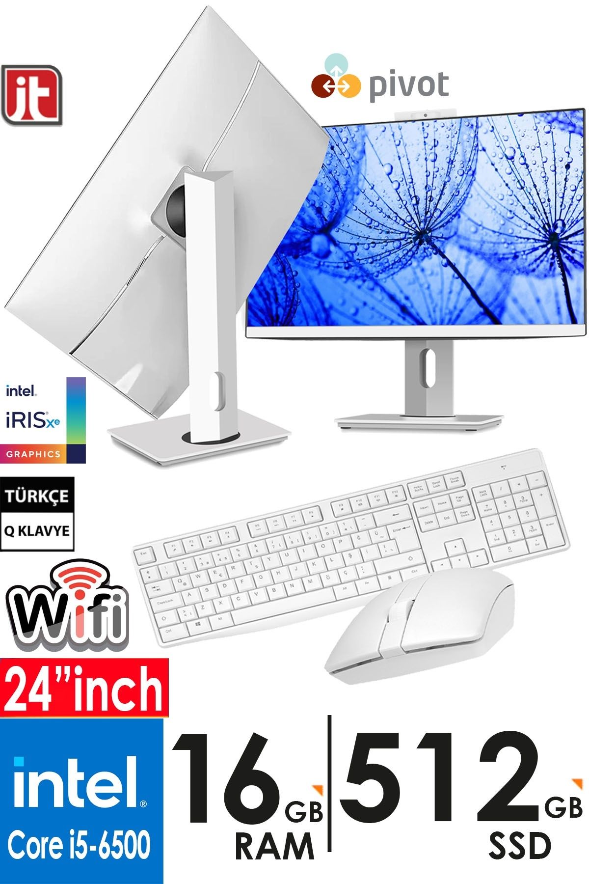 jetucuzal J-TECH H310 i5 6500 3.60GHz 16GB DDR4 RAM 512GB SSD WiFi Klavye Mouse 24 inç Pivot FHD All in One PC