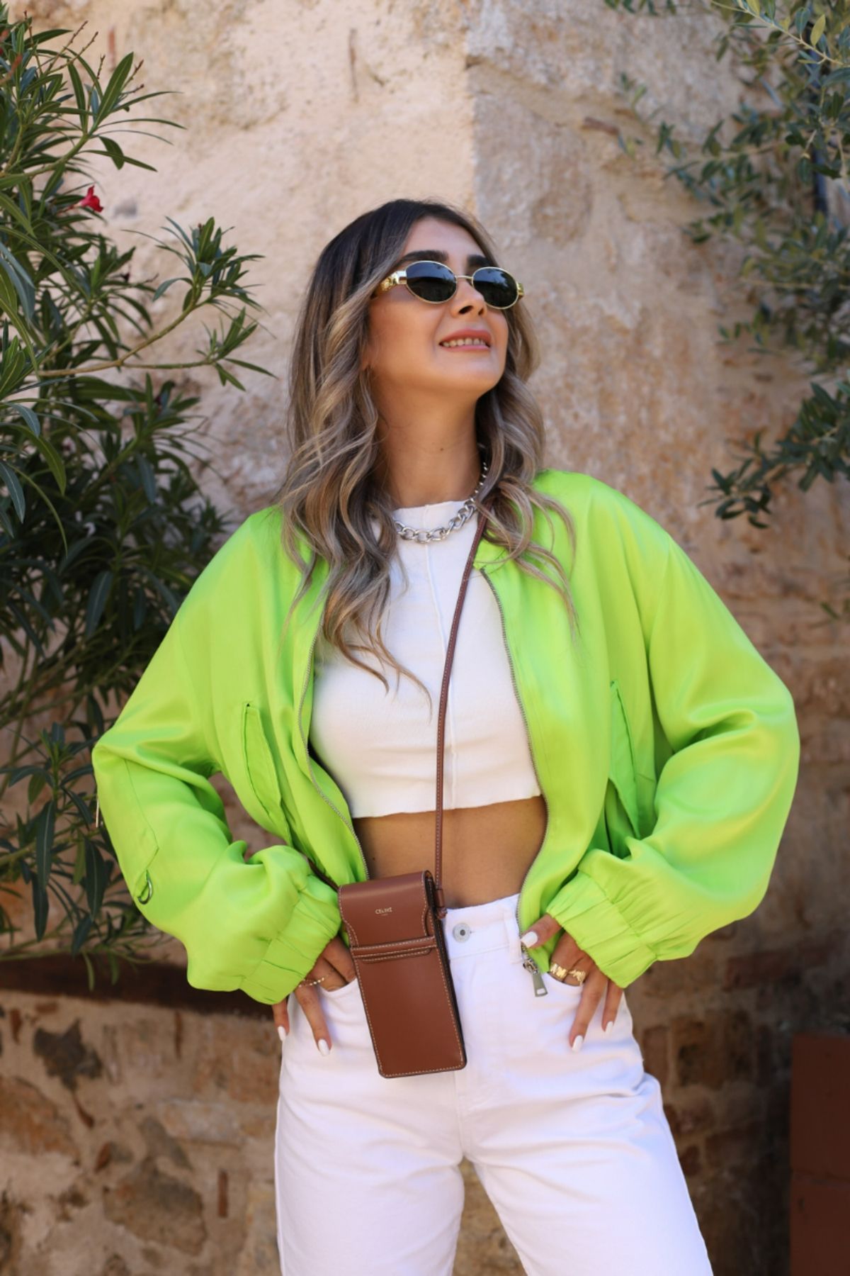 bytugcekaya-Jachetă bomber din satin verde neon 3