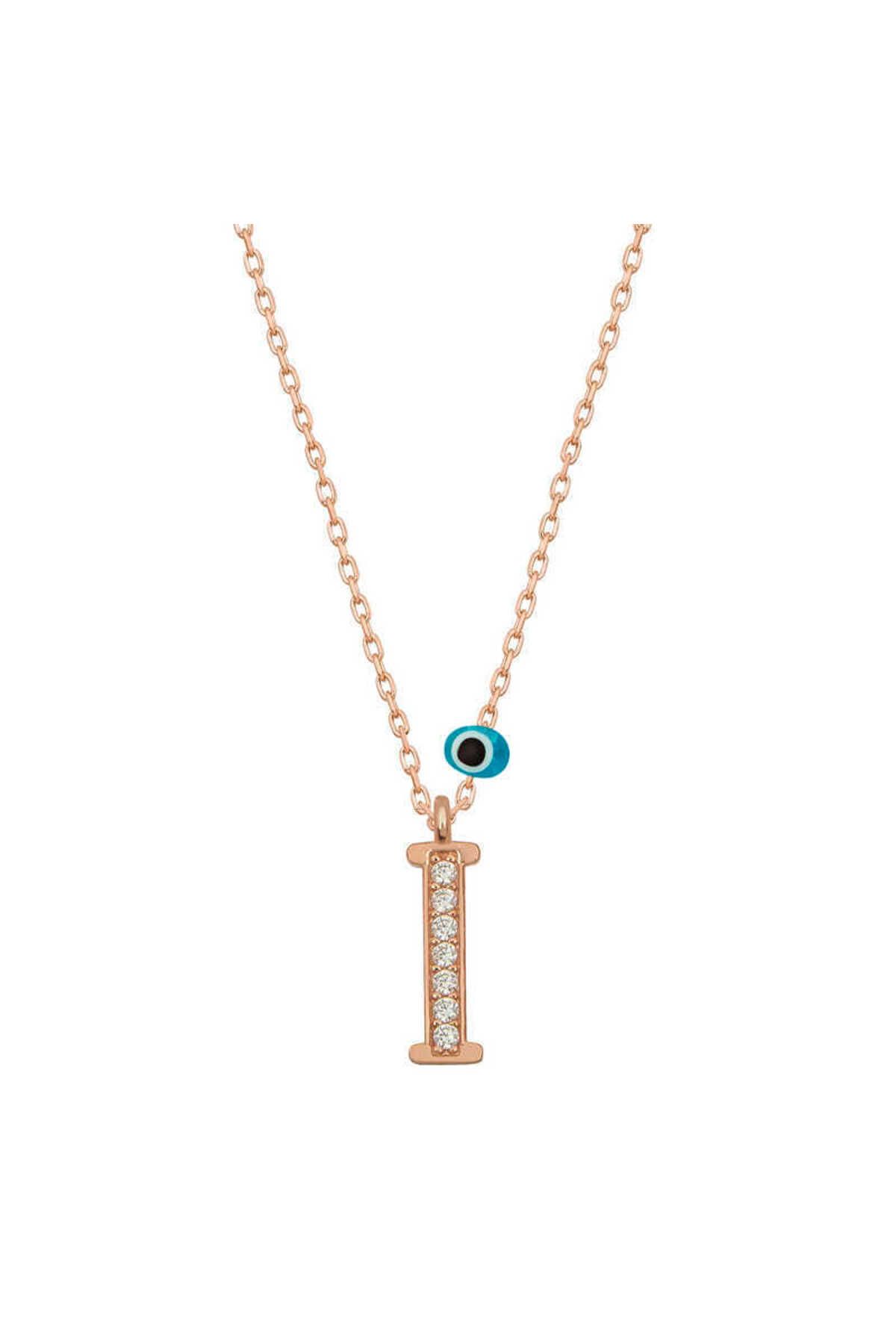 Nasay Store 925 Ayar Gümüş Nazar Rose I Harfi Kadın Gümüş Kolye