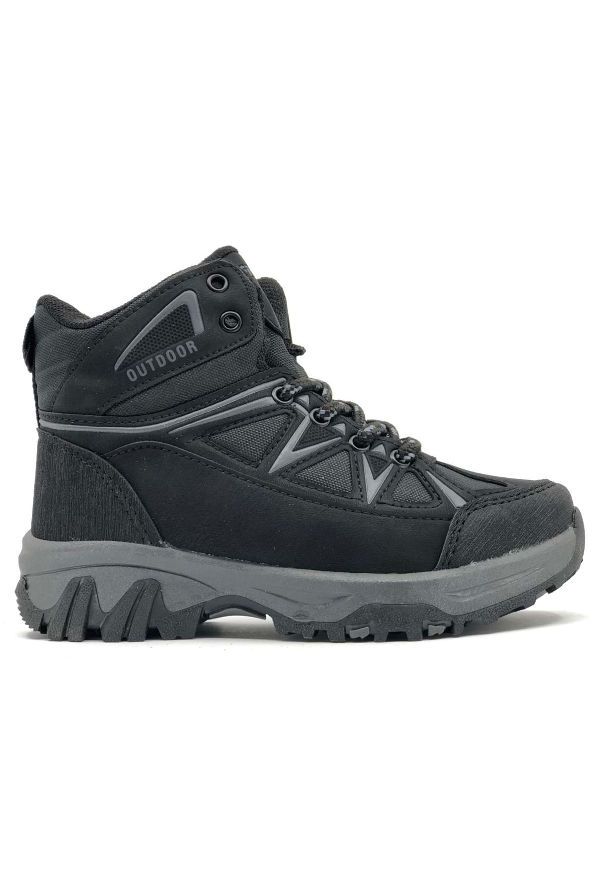 KOCAMANLAR Ruffon 2301 Outdoor Kauçuk Kaymaz Ortopedik Taban Çocuk Bot SİYAH-GRİ