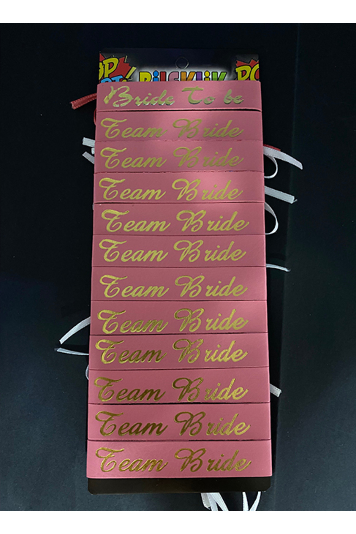 Vipfoni Bride To Be -Team Bride Bekarlığa Veda Nedime Bilekliği 12 Adet Pembe - Gold