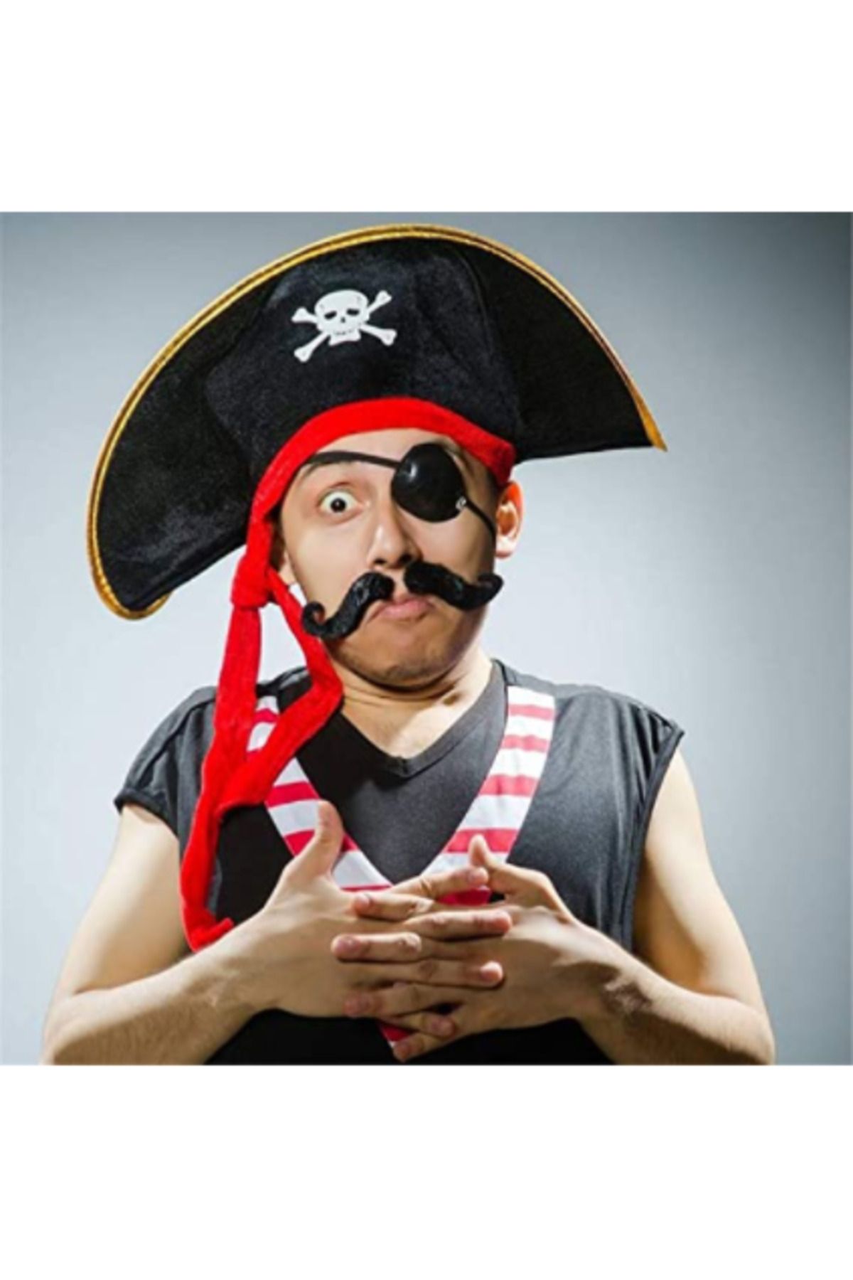 Avantaj Kapıda ® Yetişkin Boy Kadife Kaptan Jack Sparrow Korsan Şapkası ve Plastik Korsan Göz Maskesi
