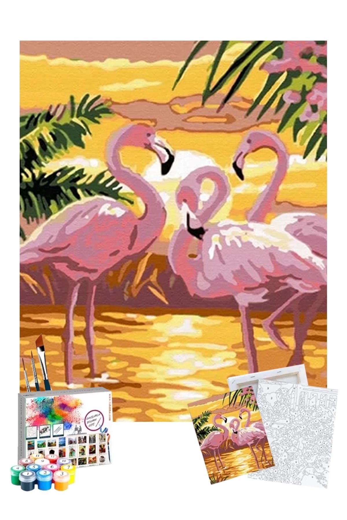 Tabdiko Sayılarla Boyama Seti 40 x 50 cm Tuval Şasesine Gerili Flamingo Ailesi