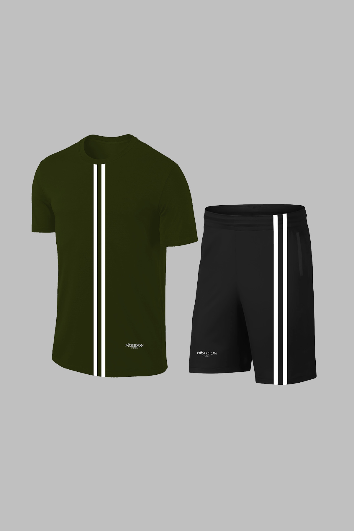 پوزایدون استورم تی‌شرت و شلوارک مردانه یقه گرد راحت خاکی رنگ با جیب برای پیاده‌روی و دویدن (سایز کوچک تا سایز خیلی بزرگ)