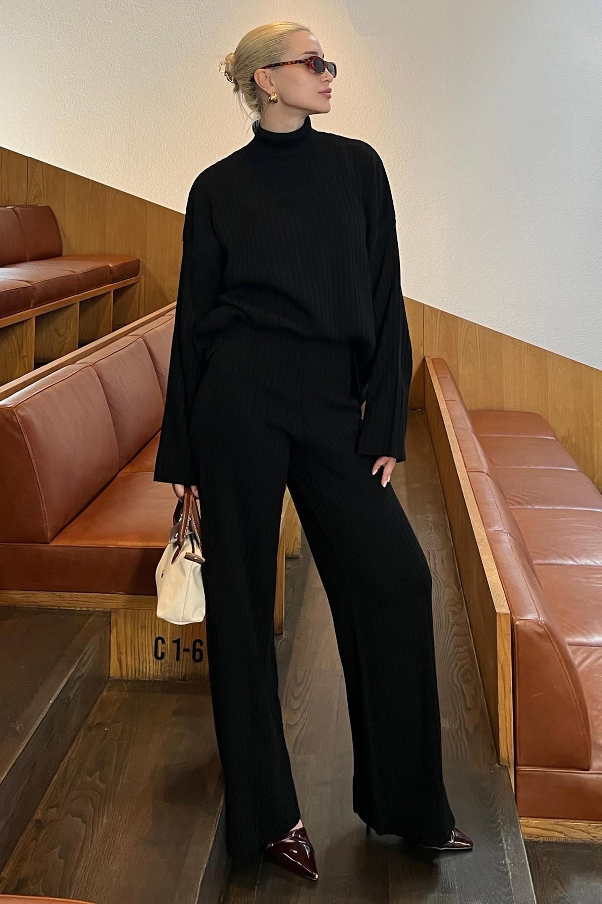 Madmext-Set aus schwarzem Strickpullover und Hose mit langen Ärmeln – MG2173 3