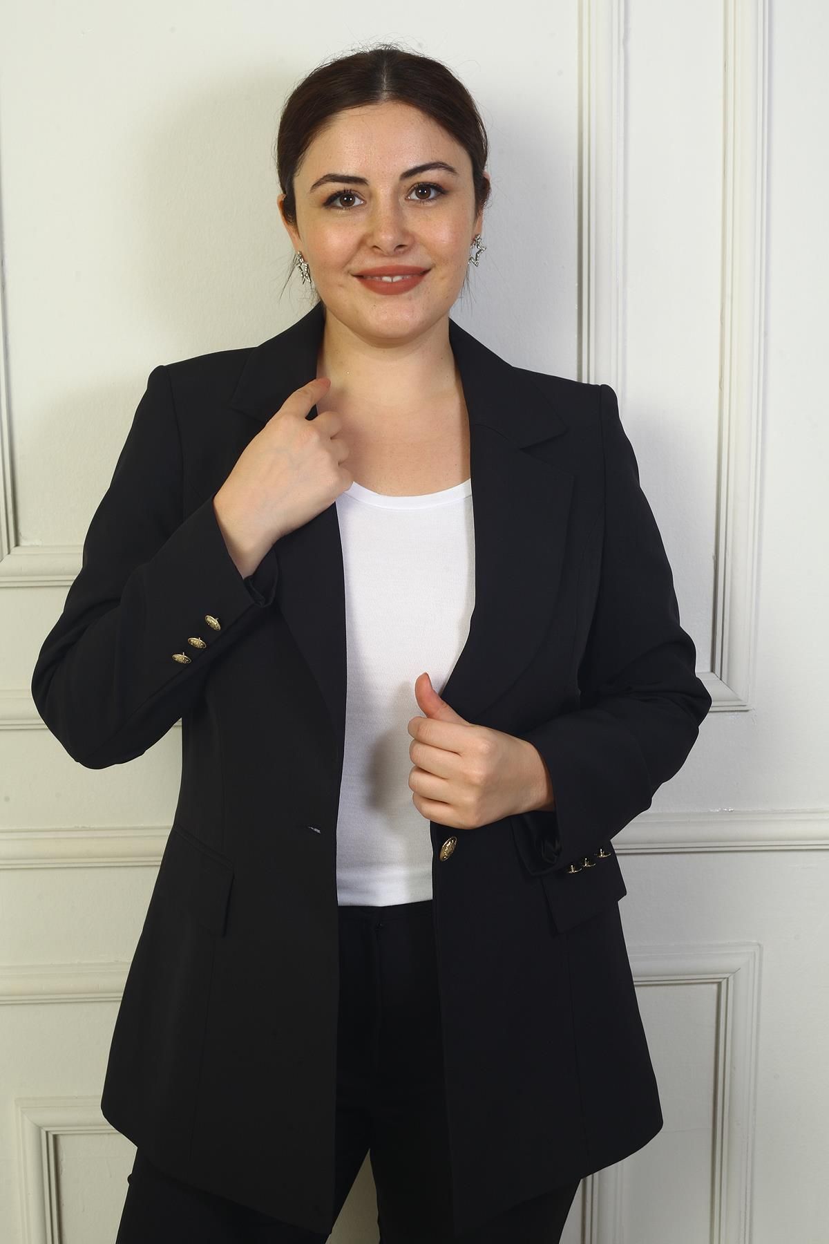 By Saygı-Large Size Single Metal Button Double Jacket - Lined 2