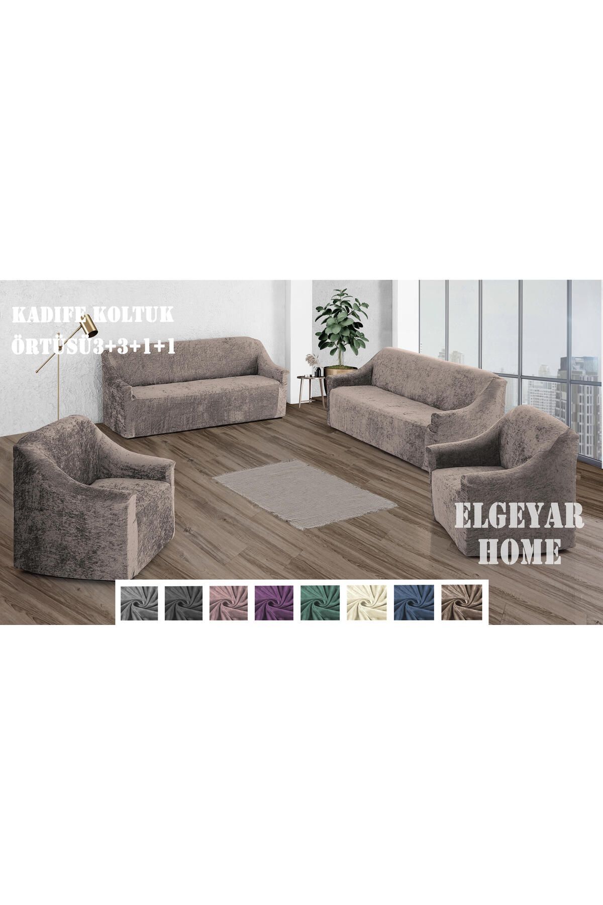 elgeyar Set Canapea Și Canapea Din Catifea - Husă Pentru Canapea Extensibilă Și Husă Pentru Fotoliu 3:3:1 - One Size