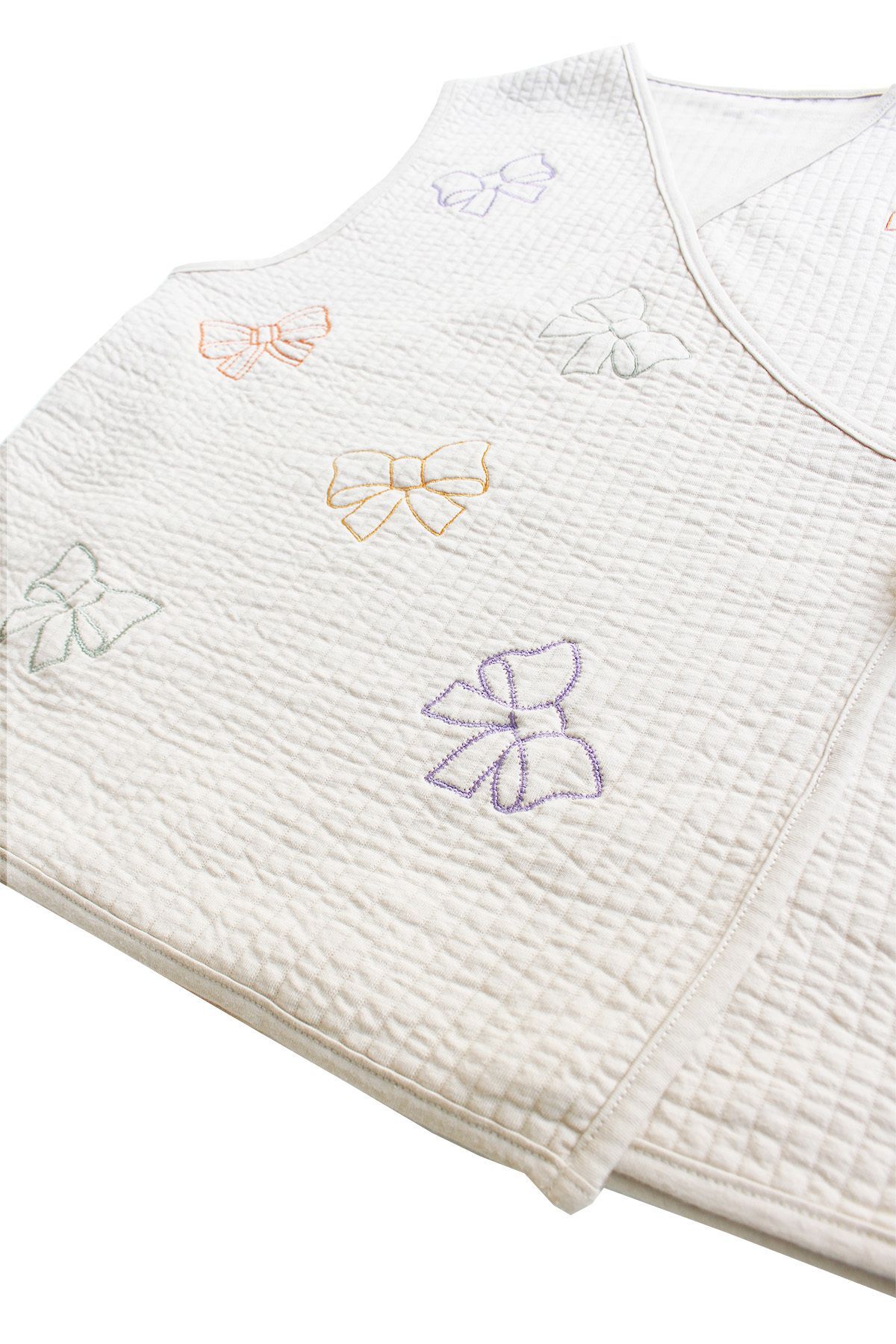 Miela Kids-Beige Colored Adult Vest - Bow Embroidered 4