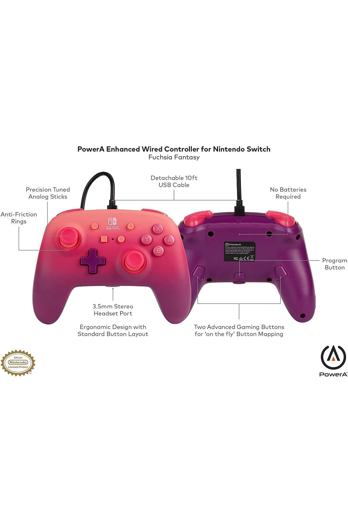 Powera-وحدة تحكم سلكية محسّنة لجهاز Nintendo Switch - فوشيا 3