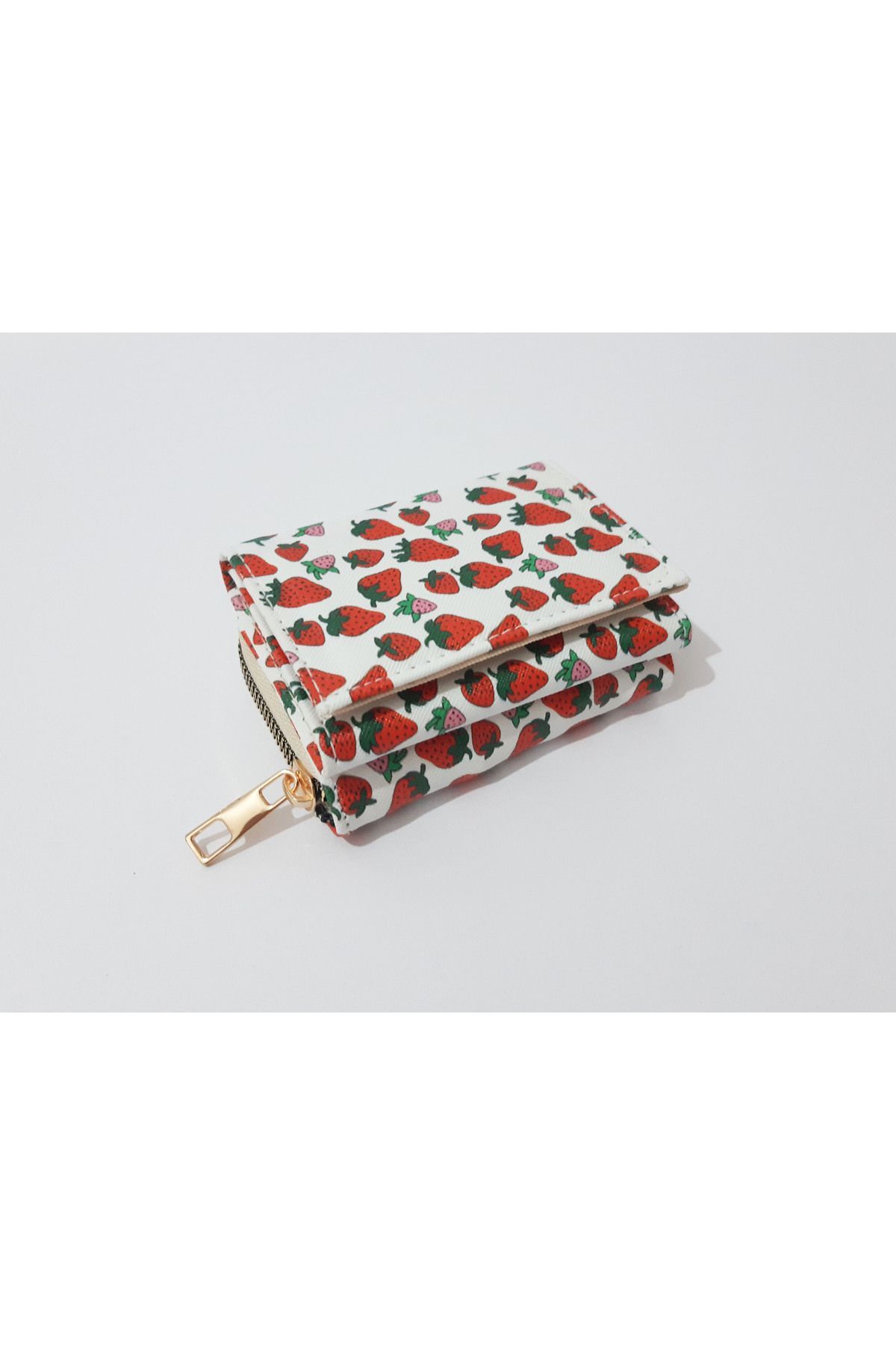 renkli çiçekler-Children's Wallet 11X8 cm Strawberry Patterned Children's Wallet 6