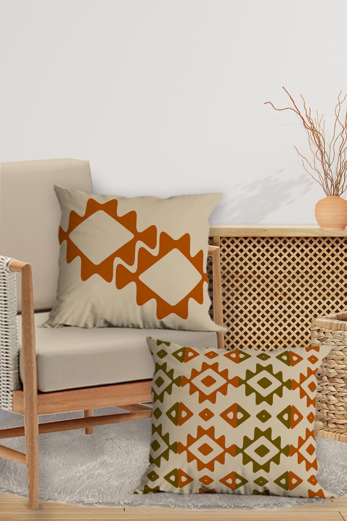 Belle Benoit-Tile Bohemian Design Double Side Printed Decorative 4-Piece Sofa Pillow Case Throw Pillow Case Set 4