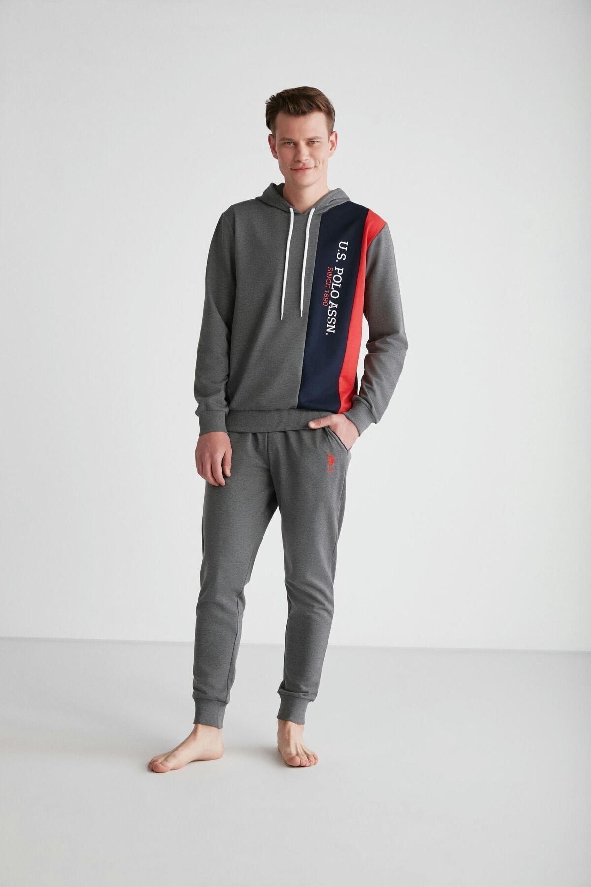ست پیژامه خاکستری مردانه پایه. POLO ASSN. کلاهدار آنتراسیت ملانژ 024K.Z1ET8AG7RP11 U.S. Polo Assn.