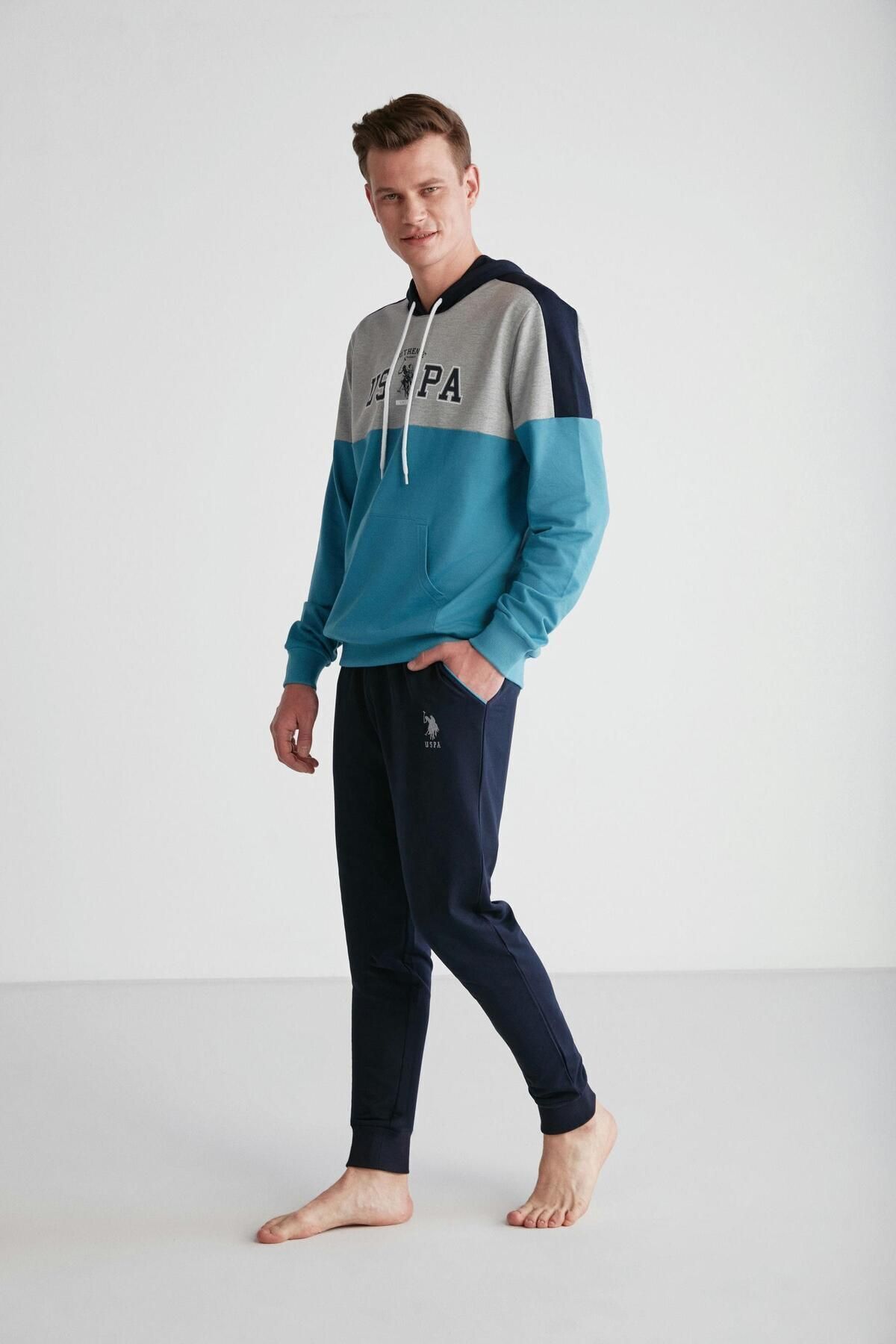 U.S. Polo Assn. پایه. POLO ASSN. ست پیژامه کلاهدار فیروزه ای مردانه 024K.Z1E8TA7GR1P4